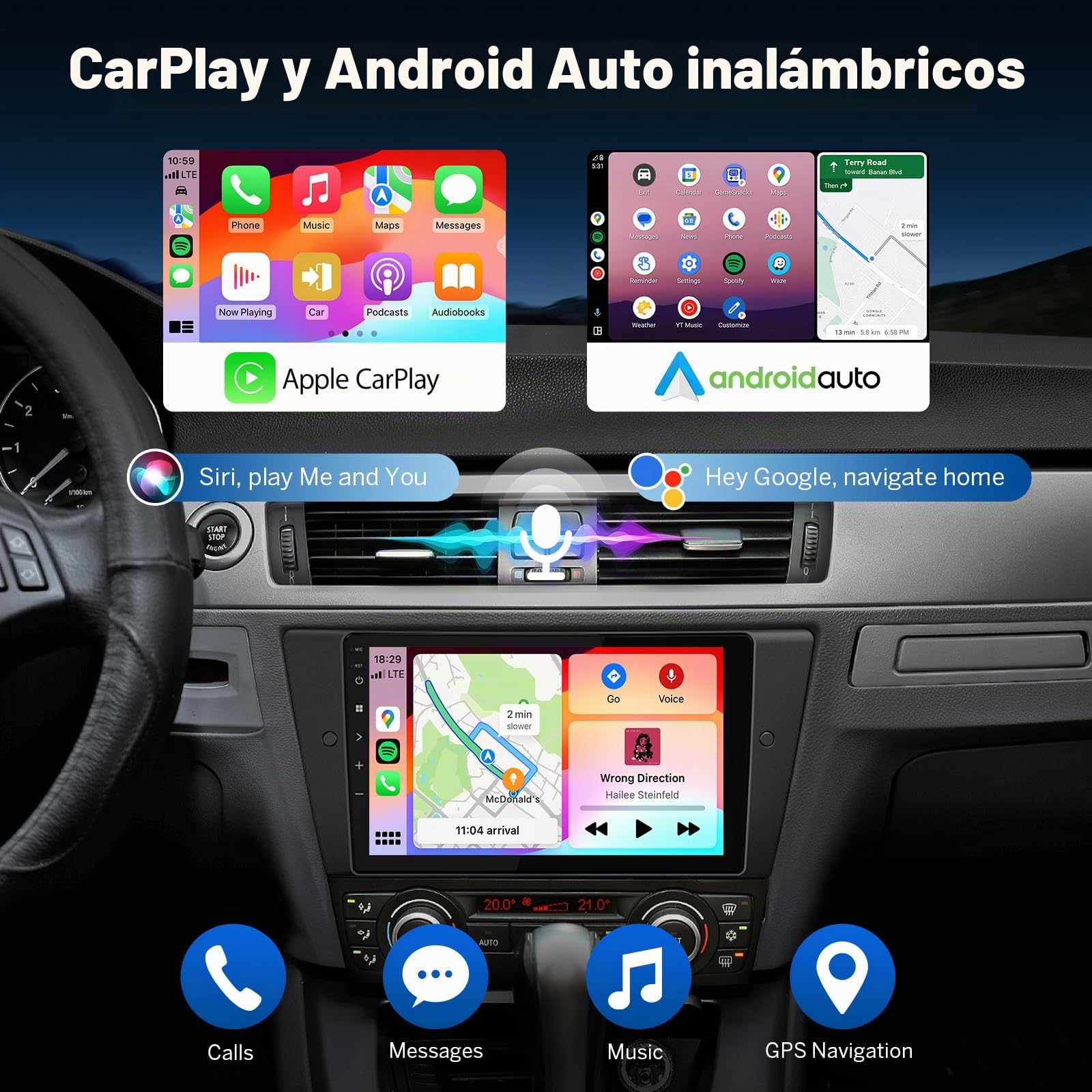 Eonon Radio de 9 Pulgadas para BMW 3 E90 E91 E92 E93 (2005-2013) E90X7A | Android 14, 4+64 GB, GPS, CarPlay, Android Auto, Bluetooth, USB, DSP, cámara de respaldo, compatible con OBDII DAB