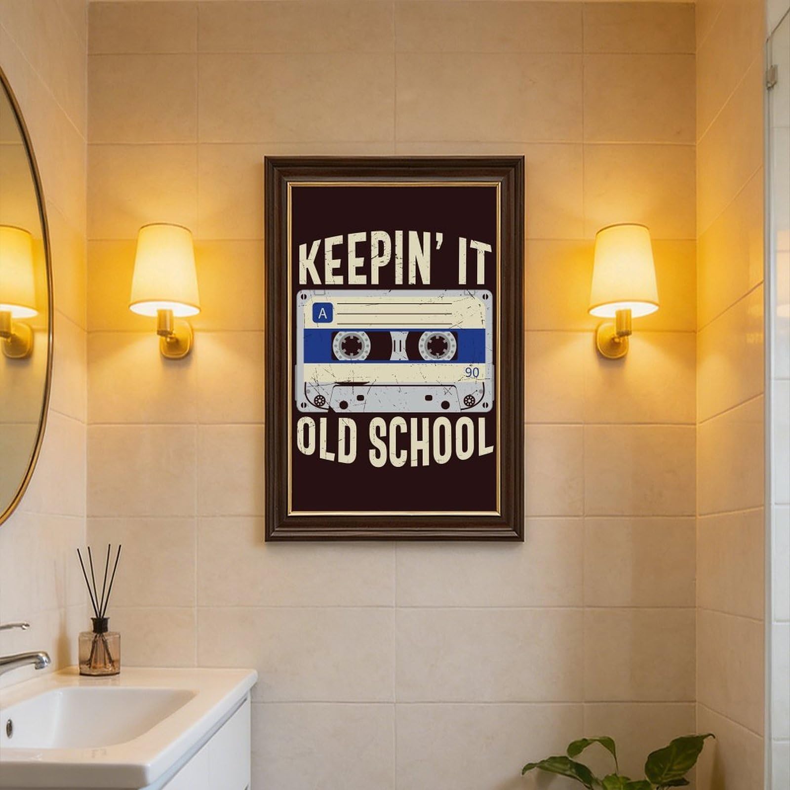 Poster in metallo Old School Hip Hop anni '80, poster su tela, decorazione artistica da parete, dipinti per soggiorno, camera da letto, decorazione Mokume Gane Cornice: 40,6 cm L x 61 cm W
