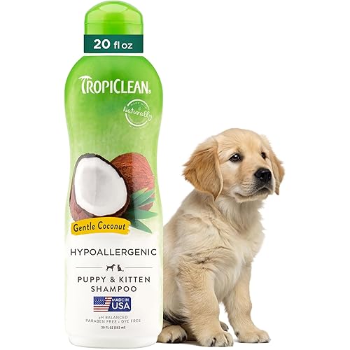 TropiClean Gentle Puppy Shampoo, Dog Shampoo for Allergies & Sensitive Skin, Made in USA, Gentle Coconut Scent, Safe for Cats & Kittens, 20oz