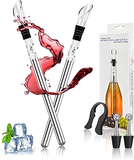 FungLam Professional 5-in-1 Wine Cooling Stick Set with Stainless Steel Cooling Stick, 2 Cooling Rods, 2 Bottle Caps and 1...