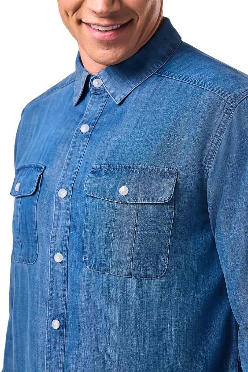 Men's Chambray Long Sleeve Shirt - UPF 50+ Sun Protection - Carson