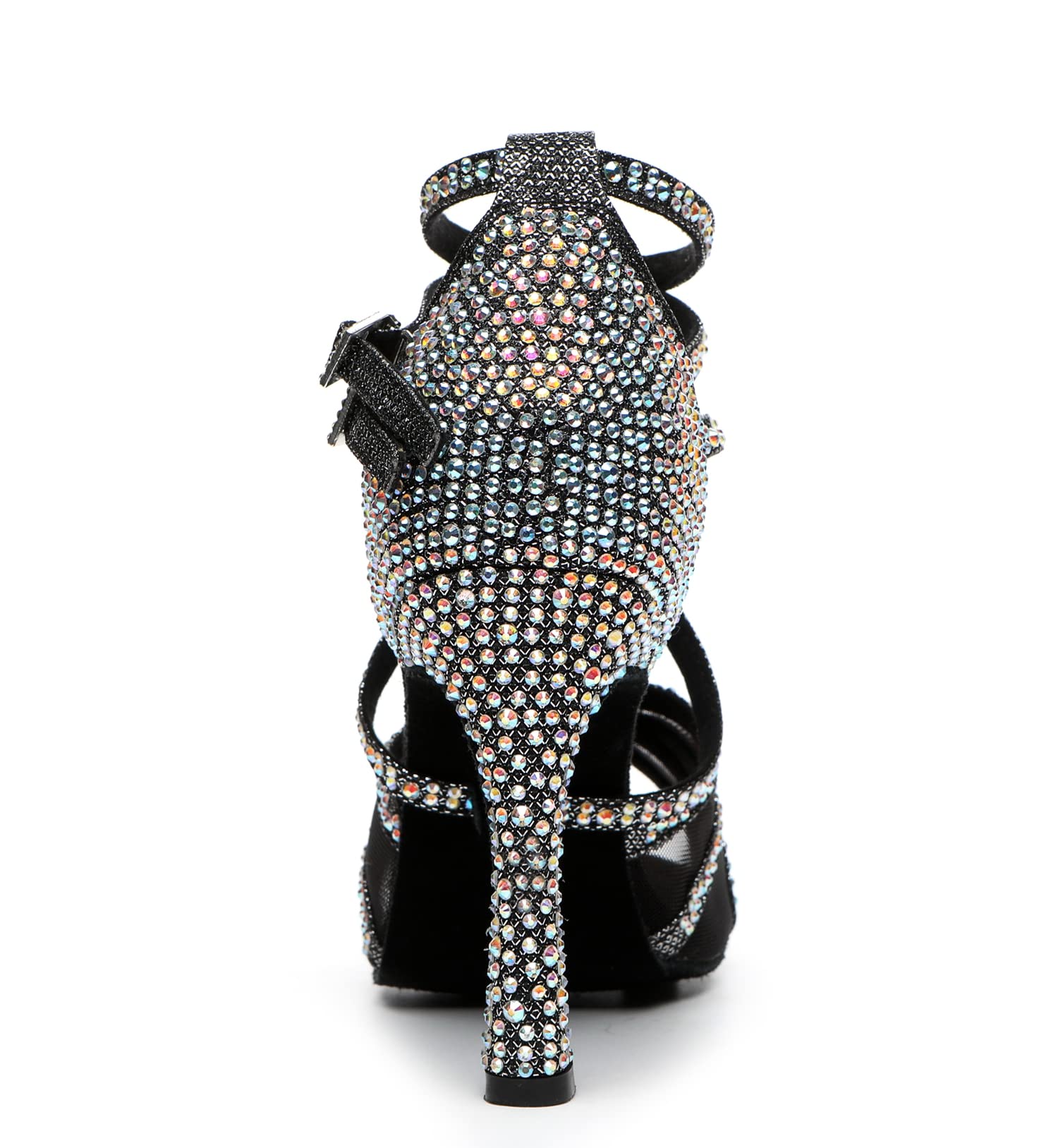 Scarpe da ballo glitterate da donna, sandali con cinturino alla caviglia in rete con strass