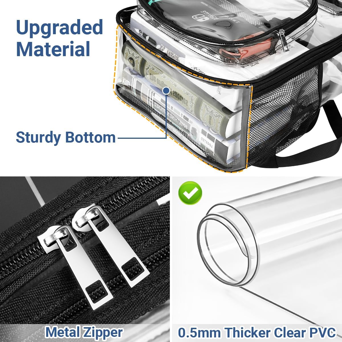Clear Backpack Transparent Backpacks with USB Charging Port for 15.6'' Laptop Large Heavy Duty PVC School Bookbag Stadium Approved See Through Backpack for Women Men Kids Travel Work Security College