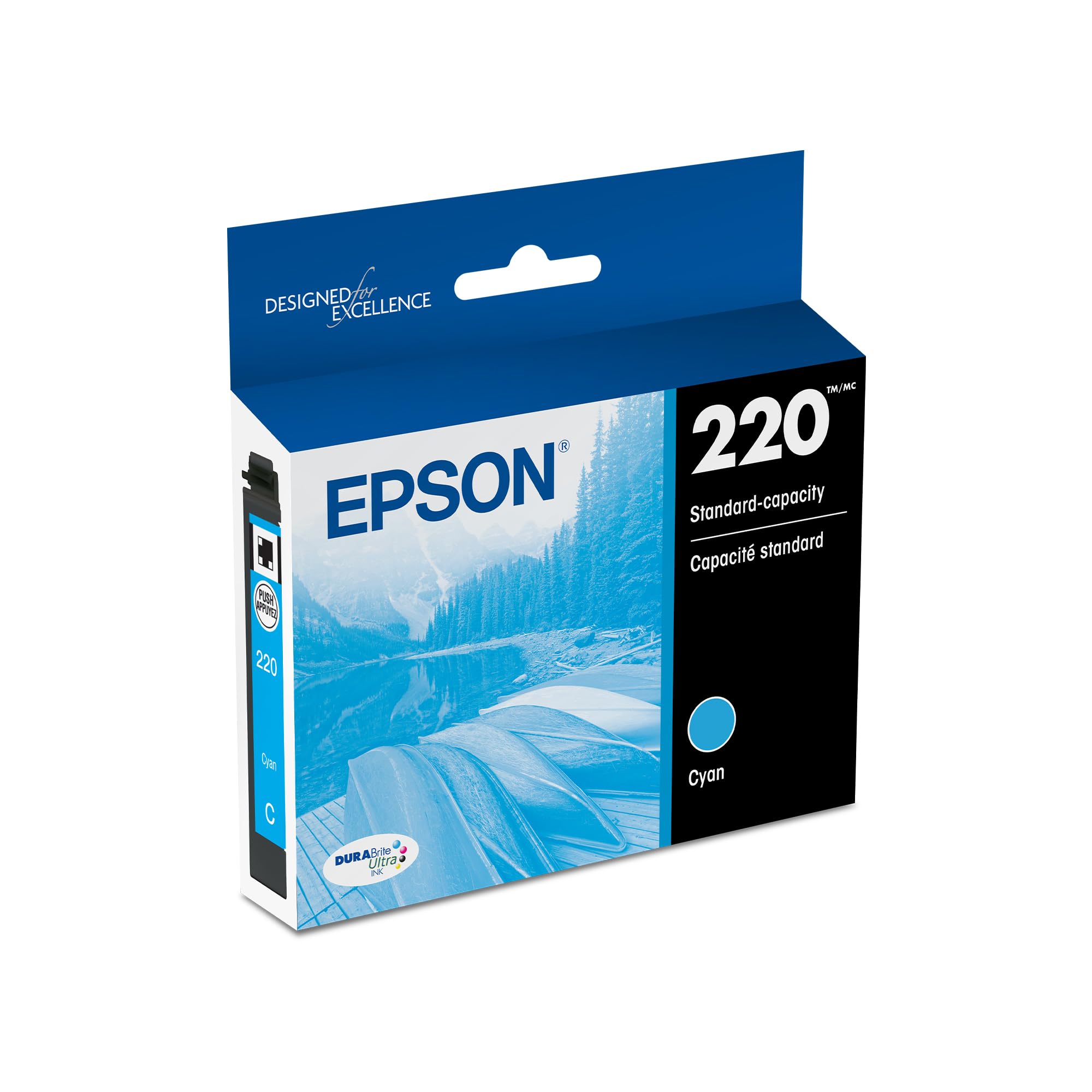 EPSON 220 DURABrite Ultra Ink Standard Capacity Cyan Cartridge (T220220-S) Works with WorkForce WF-2630, WF-2650, WF-2660, WF-2750, WF-2760, Expression XP-320, XP-420, XP-424, 1 Count (Pack of 1)