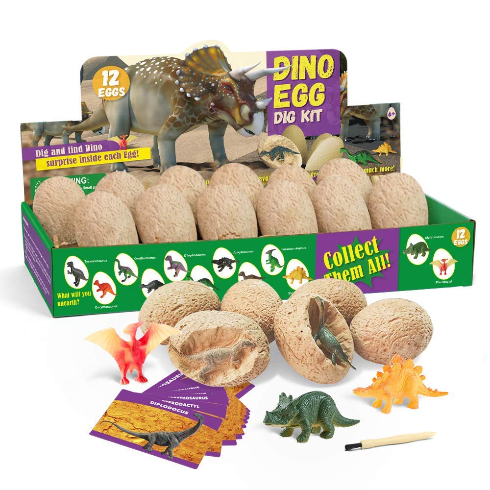SKEIDODinosaur Eggs Dig Kit, 12 Dinosaur Excavation Kits with 12 Unique Dinosaur Toys Dinosaur Dig for Kids Easter Party Archaeology Paleontology Educational Science Gift