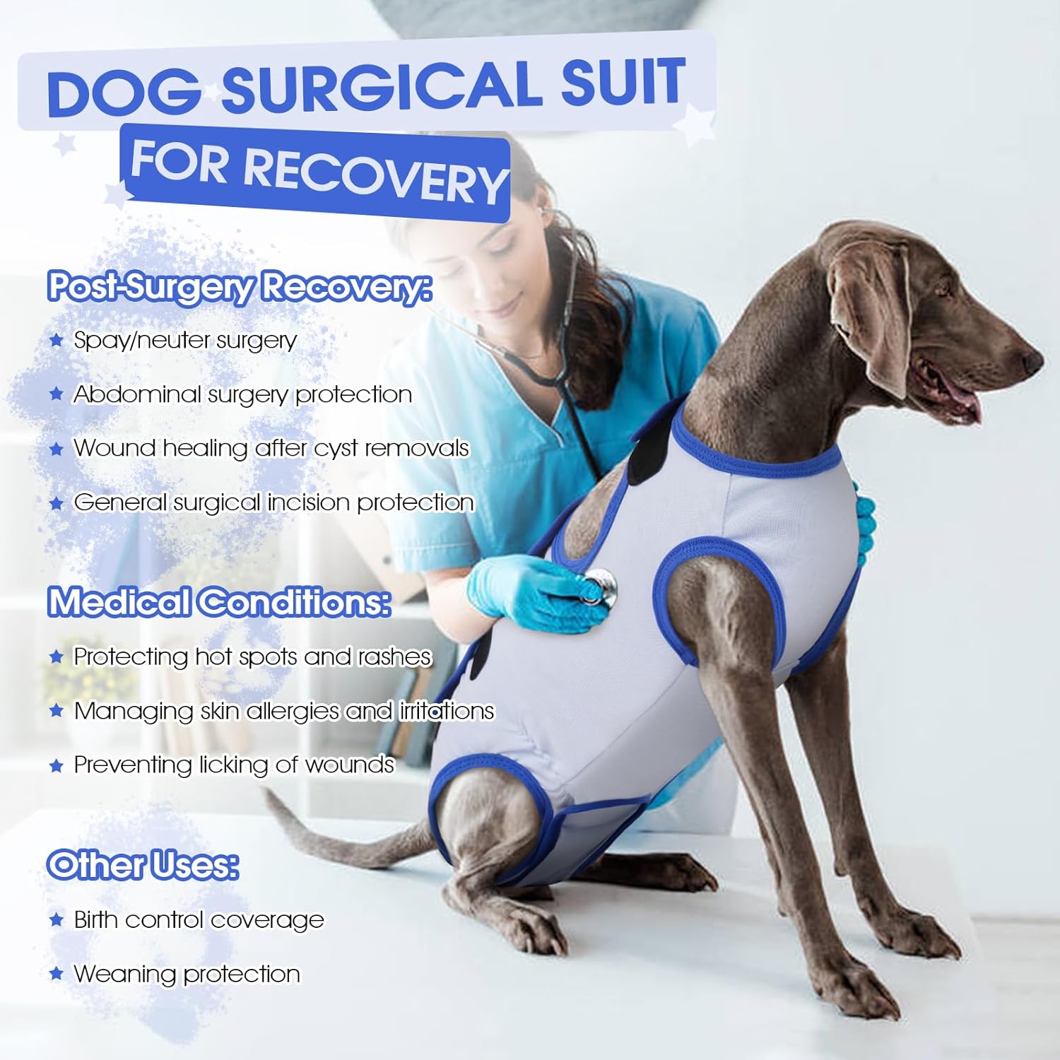 IDOMIK Soft Dog Surgery Recovery Suit, Breathable Surgical Suit for Female Spay & Male Neuter, Adjustable Dog Onesie Prevent Licking Abdominal Wound, E-Collar & Cone Alternative Pet Bodysuit,Blue,3XL