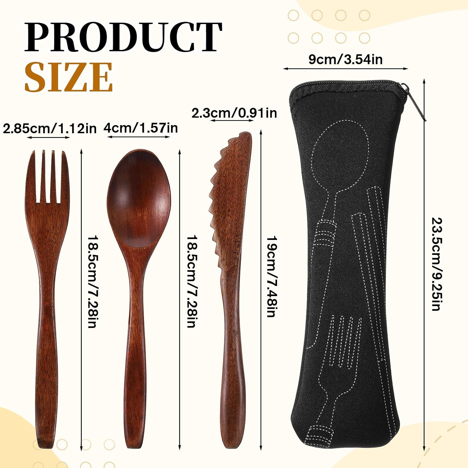 3 PCS Wooden Spoons for Eating Travel Wooden Utensil Set Reusable Utensils Set Portable Cutlery Wooden-Fork and Spoon with Bag for Travel Camping