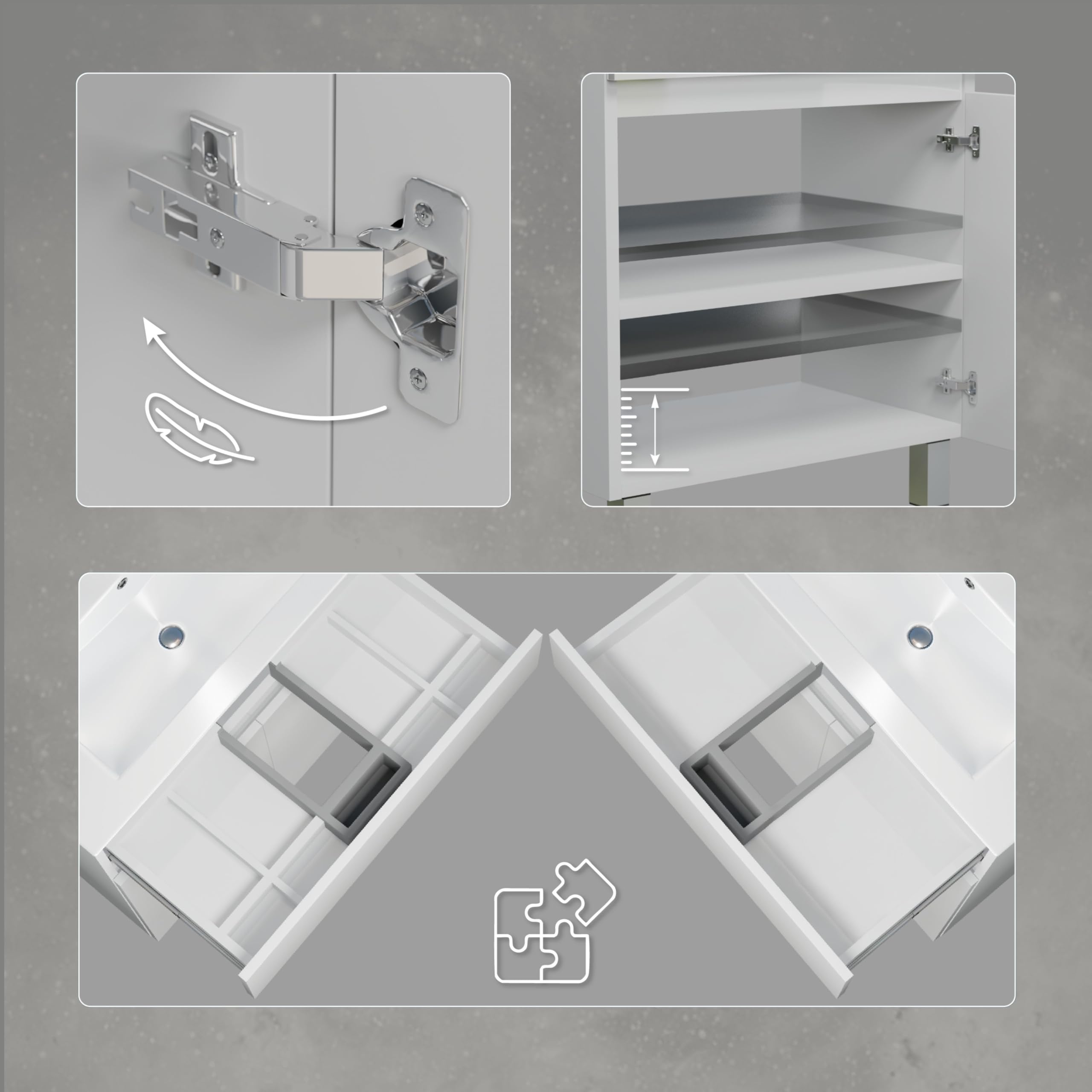 Lavabo ARIZA con mobile largo 80 cm, Lavabo con mobile a 2 ante, Set di mobili da bagno - Bianco opaco/Fronte bianco brillante