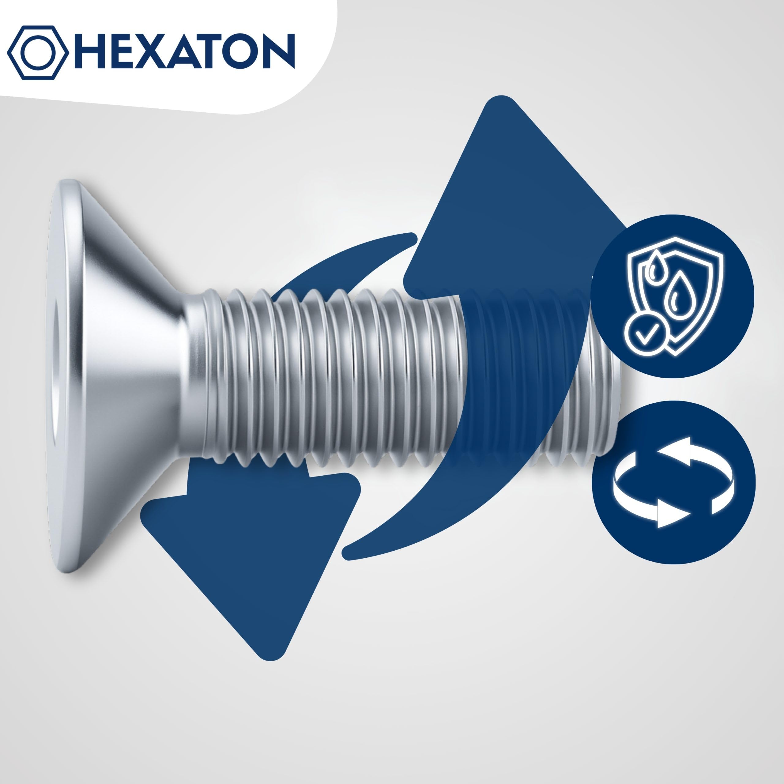 HEXATON Tornillos Avellanados - M6 x 18 mm - 100 Piezas - Cabeza Plana y Hexágono Interior - Rosca Métrica Completa - Acero Galvanizado