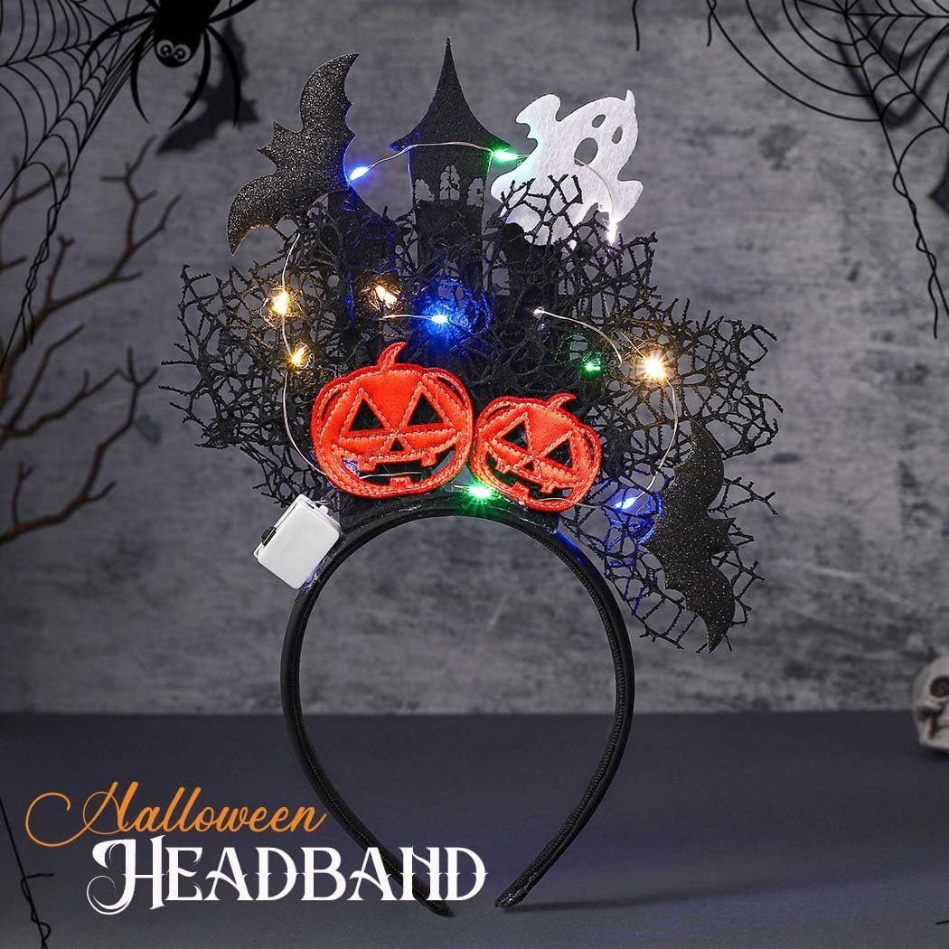GORTIN Halloween Light up Headband Black Bat Hairband Gohtic Glowing Headpieces LED Halloween Costume Headwear Masquerade Cosplay Rsve Hair Accessories for Women - Image 2