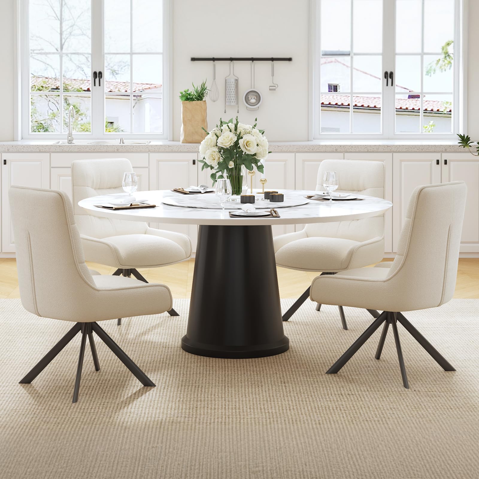 Ckaff Drehstuhl Esszimmer, 6er Set 360° Drehbar Esszimmerstuhl