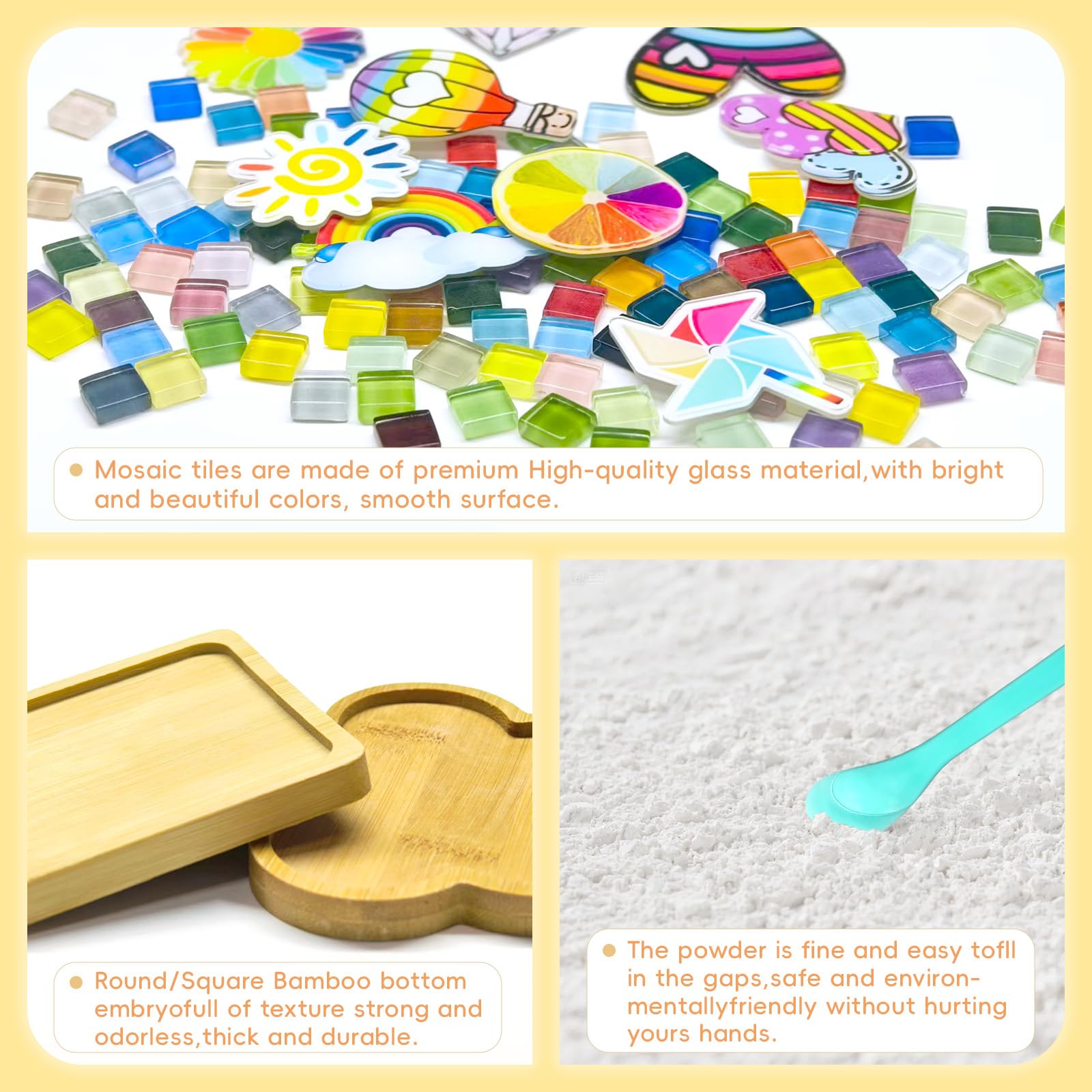 WEBEEDY 8 Kit de sous-Verres Mosaïque DIY Mosaïques Étoile Multicolore en Vrac avec Sousverre en Bambou,Kit de Fabrication de sous-Verres Mosaïque DIY pour Adultes Débutants Décoration Noël