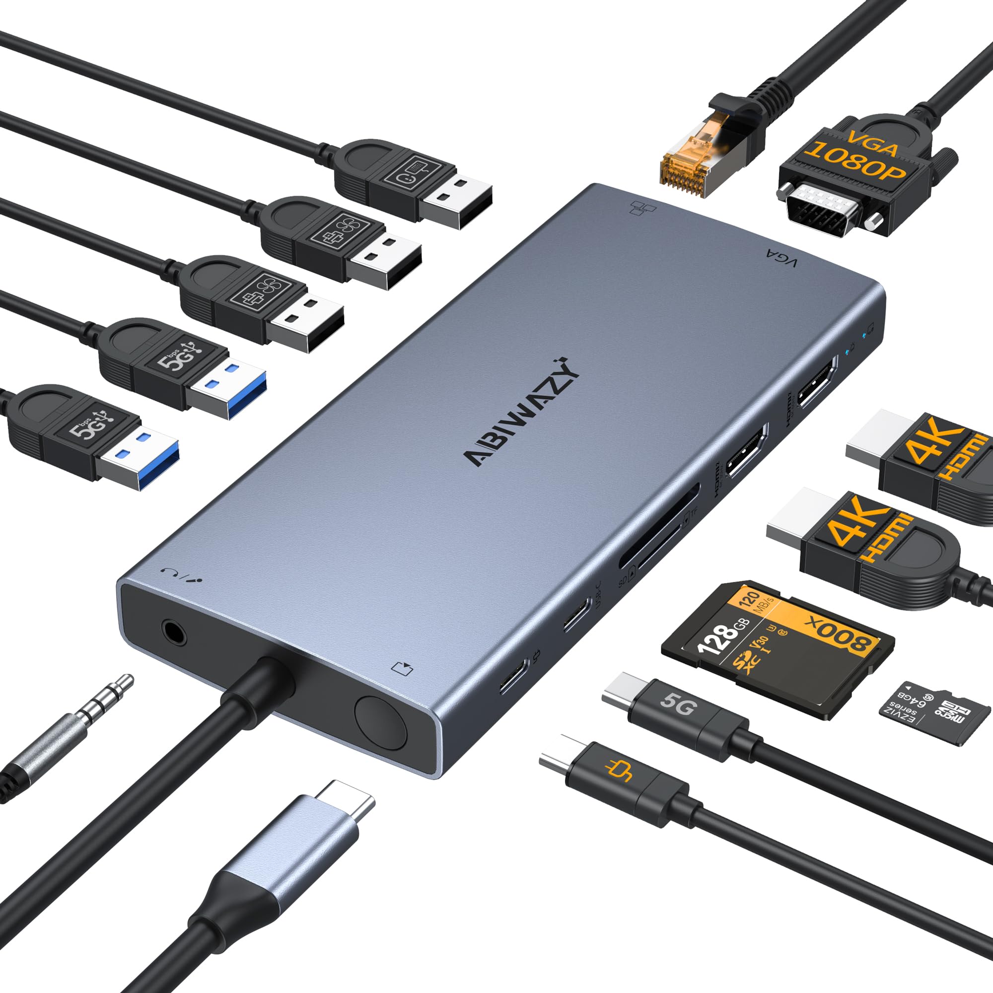 Adapter koncentratora USB C, 10 w 1 USB C na USB HDMI, koncentrator Ethernet, USB C, 4K przy 60 Hz, HDMI+Ethernet, 4 USB, port danych USB-C, czytnik kart SD/TF + 100 W PD (czarny)
