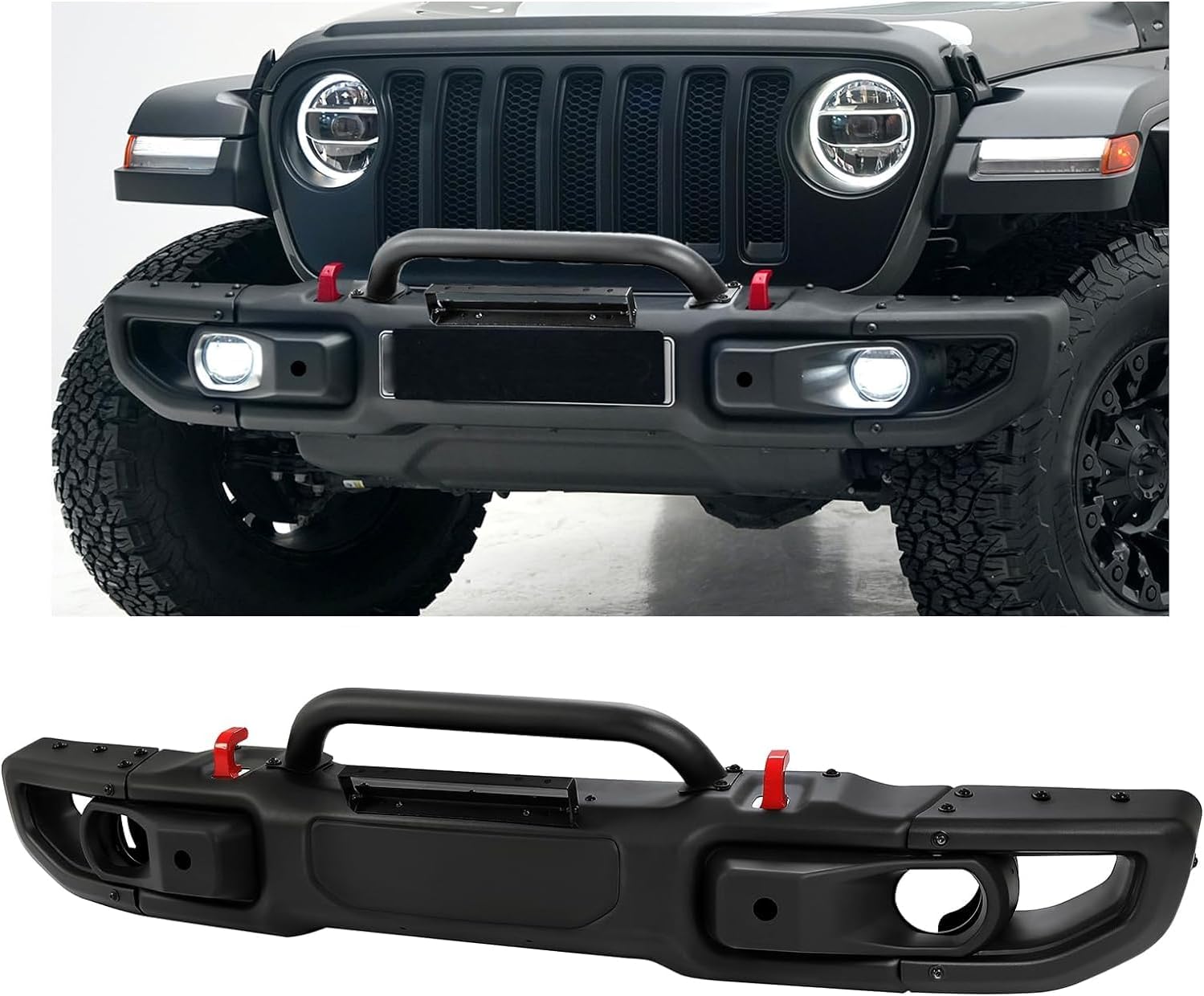 KUAFU Front Bumper Compatible with 2007-2018 Wrangler JK Rubicon 10th Anniversary Style Steel Powder Coated Black
