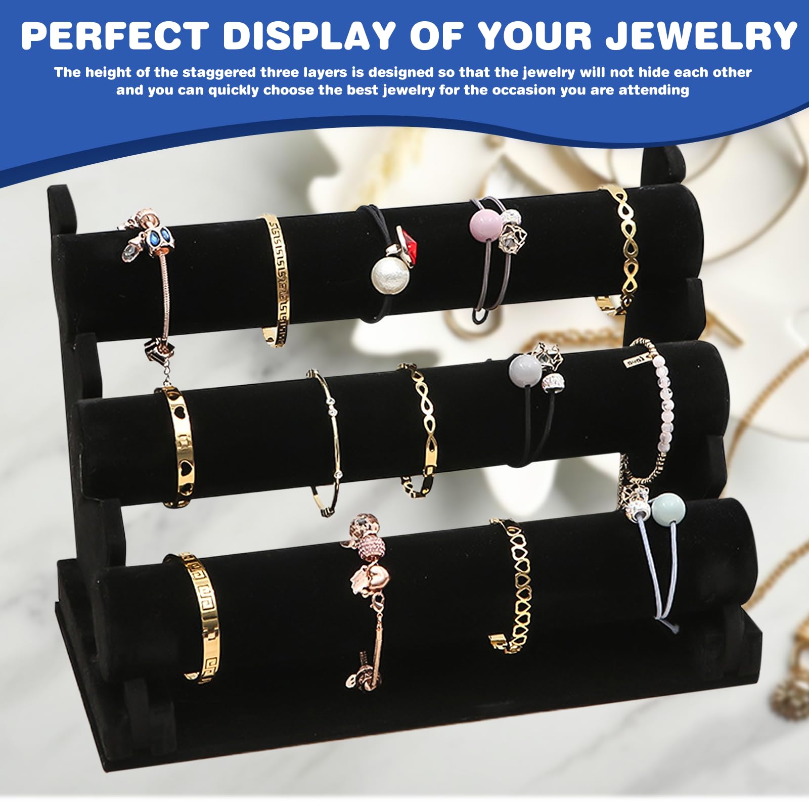Supporto Bracciali In Velluto Con 3 Ripiani Rimovibili - Espositore Gioielli Elegante Per Donne - Foto 5