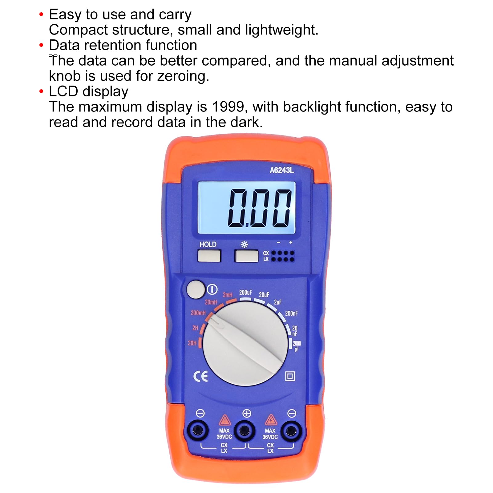 Fdit Probador de Capacitancia LCD, Medidor Digital A6243L Medidor de Inductancia Inteligente Medidor de Medición de Capacitor para Kits de Prueba (A6243L)