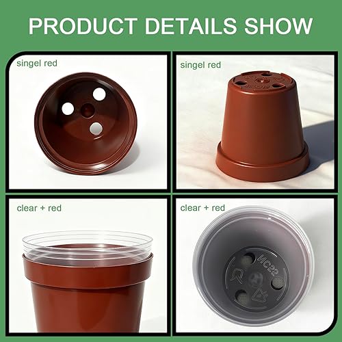 Miniatura 3 de Macetas Redondas de 2 Pulgadas para Plántulas de Vivero (Rojo+Transparente), Paquete de 100 Mini Macetas de Plástico para Plántulas, Macetas de