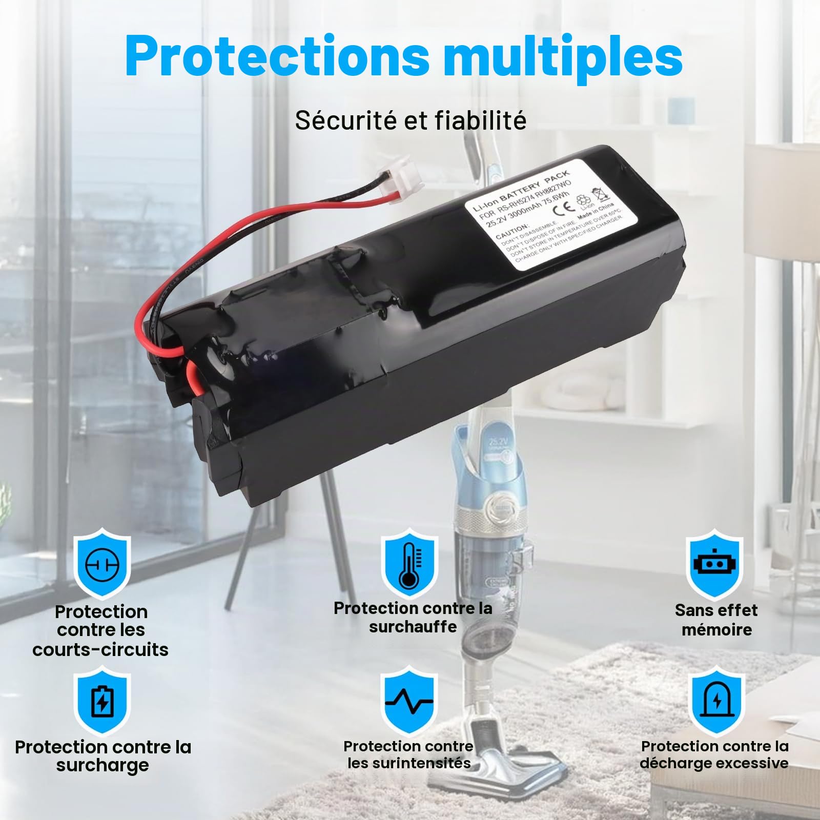 25,2V 3000mAh Batterie Compatible avec Rowenta RS-RH5274 RH8827WO RH8828WO RH8829WO RH8870WO RH887101 RH8827WO/2D0 RH8827WO/2D2 RH8827WO2D0, RS-2230001688 RS-2230001828