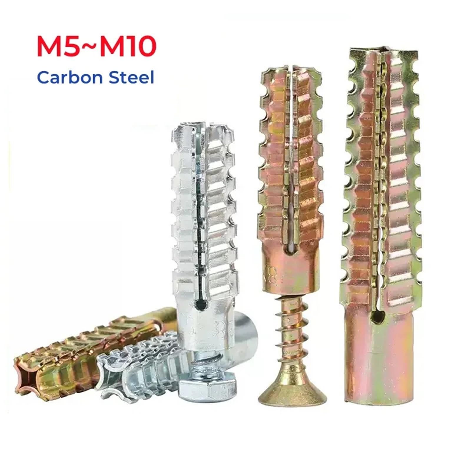 Expansionsschraube Kohlenstoffstahl-Expansionsrohr, gezahnte, dornige, selbstschneidende Schraube, Betonwandanker, Befestigungselemente(Color Zinc - Screw,10pcs,M10x60)