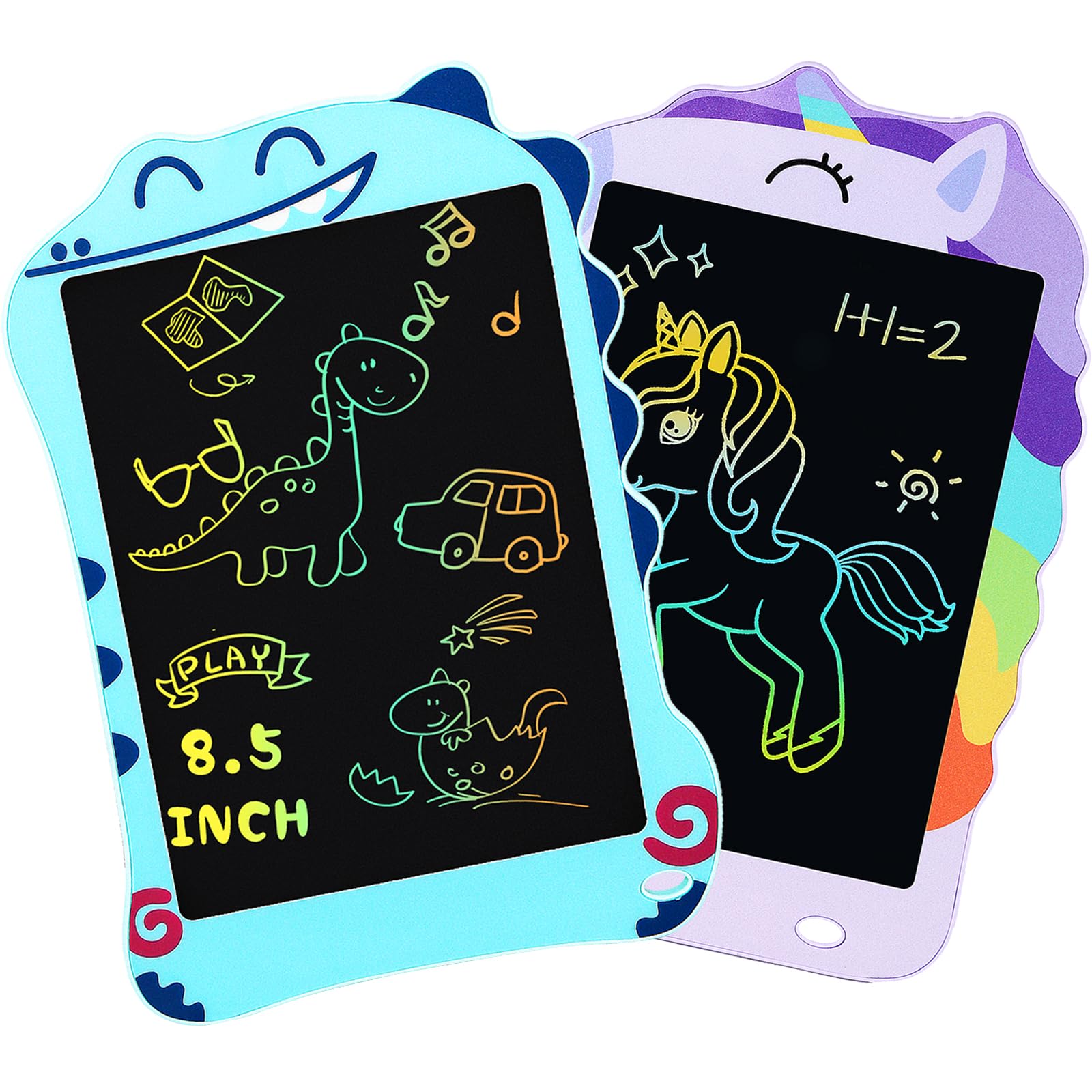 2 Packs LCD Writing Tablet for Girls Boys Purple Unicorn and Blue Dinosaur