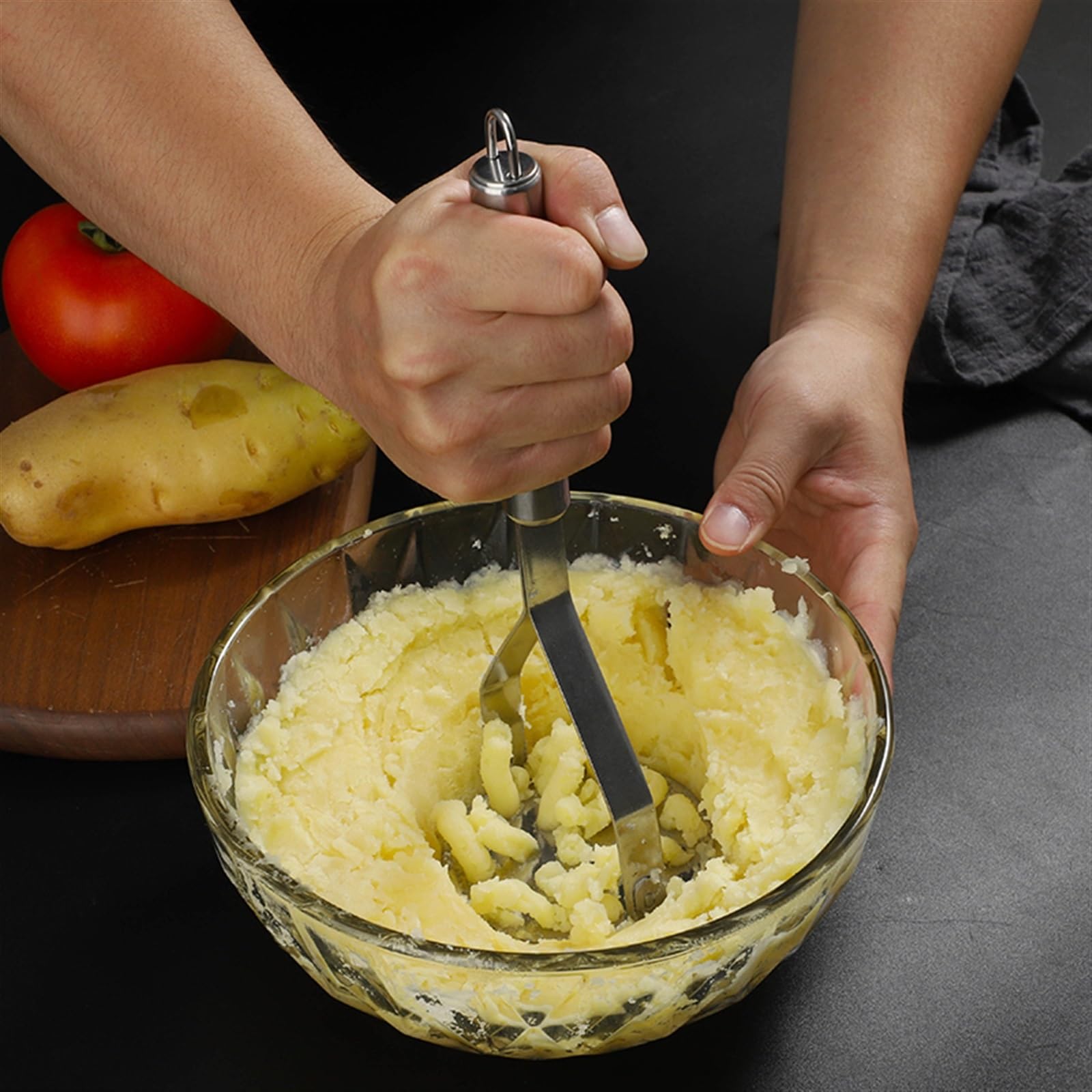 BIVOO Edelstahl Kartoffelstampfer Manuelle Obst Gemüse Druck Schlamm Maschine Küche Kinder Lebensmittel Brecher Ergänzende Gadget (Color : Round Spoon)