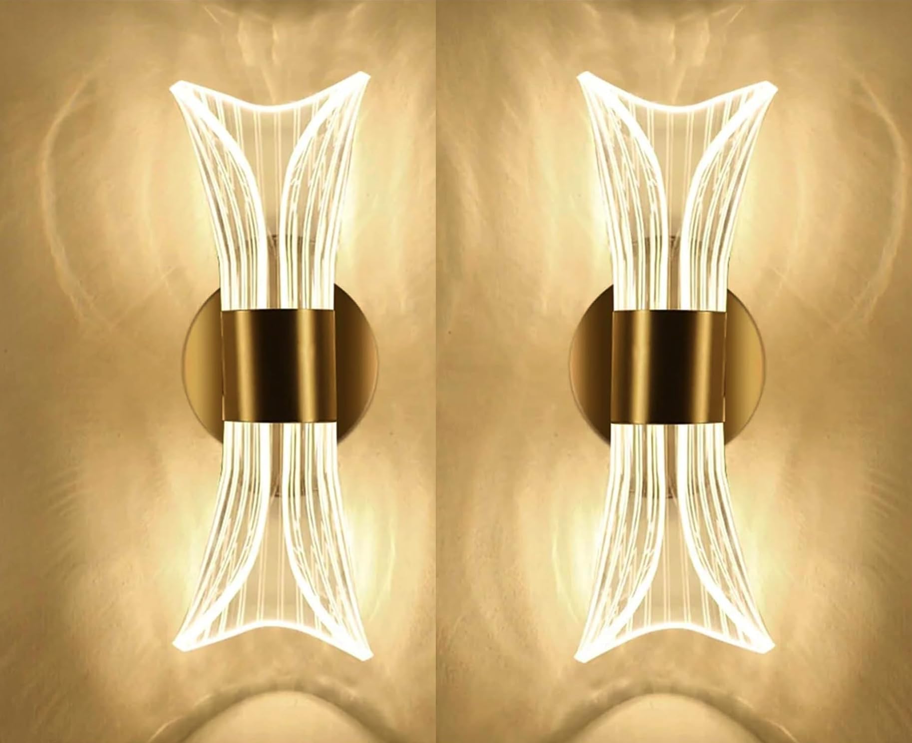 Groeien Pack of 2 |12W | 3 Color LED Nordic Sconce Luxe Wave Transparent Indoor Home Acrylic Wall Lamp for Bedroom Living Room Corridor Lighting Fixtures Wall Mount(Warm+Natural+Coolwhite)