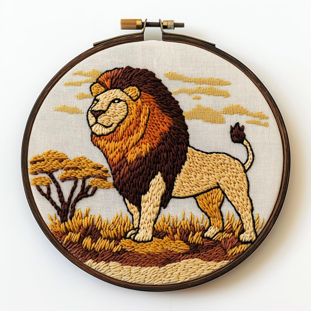 Punch Needle Kit for Beginners – Lion Punch Stitching Kit for Adults, DIY Needle Punch Kits for Art Crafts, Ideal for All Ages, Perfect for Festival Decorations & Gifts