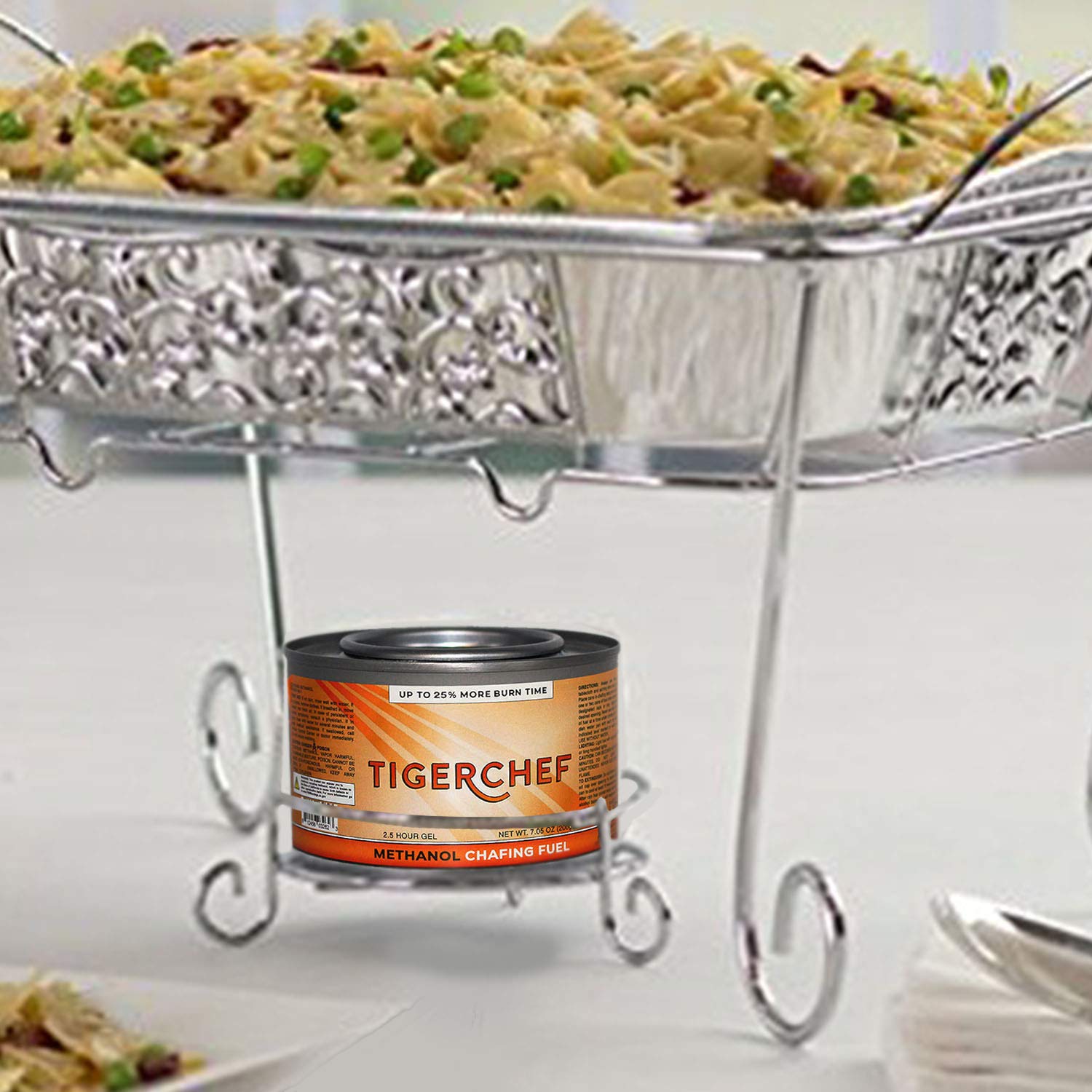 Tiger Chef Fancy Heat Methanol Blue Gel Fuel 7 oz Cans - Burns 2.5 Hours (72)