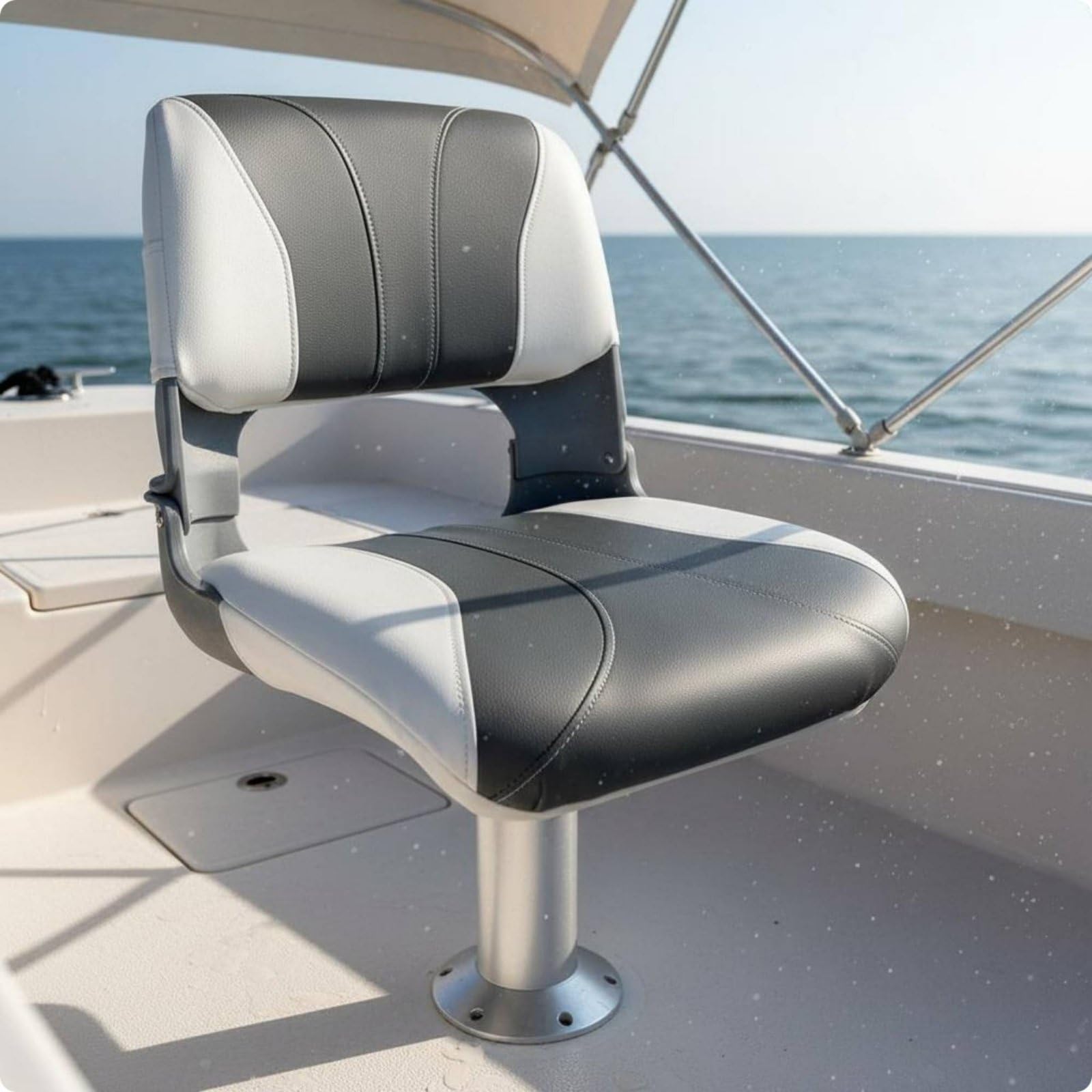 Milageto Sedile da Barca Pieghevole Sedia Timoniere Seggiolino Nautico Seduta Imbarcazione Rivestimento Idrorepellente in PVC E, Blu, Bianco-B, Pieghevole, Blu E Bianco-B
