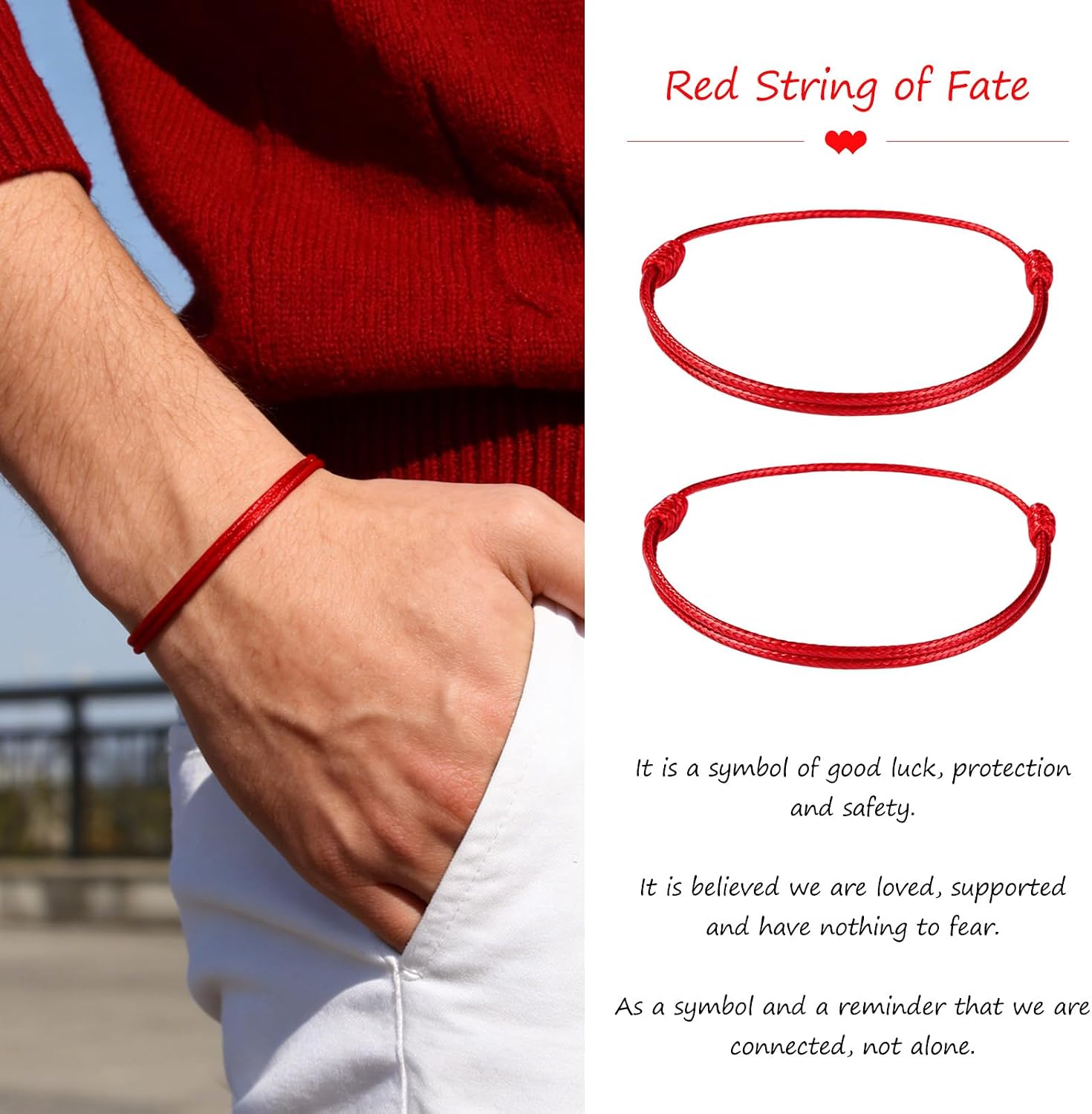 Set of 2Pcs Red String Bracelet for Women Men Teens,Handmade Lucky Protection Couple Matching Bracelets Adjustable Kabbalah Evil Eye Tibetan Red Bracelet Friendship Gift