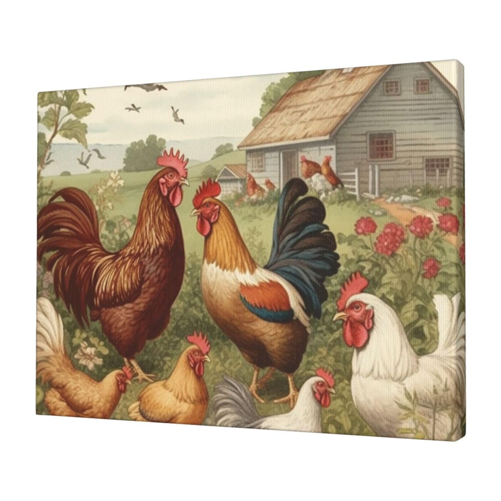 KLOPH Chickens and Farm Canvas Wall Art for Living Room 12"x16" Modern Artwork Painting for Bathroom Hanging Canvas Prints Aesthetic Wallart for Bedroom Kitchen Office Wall Decor