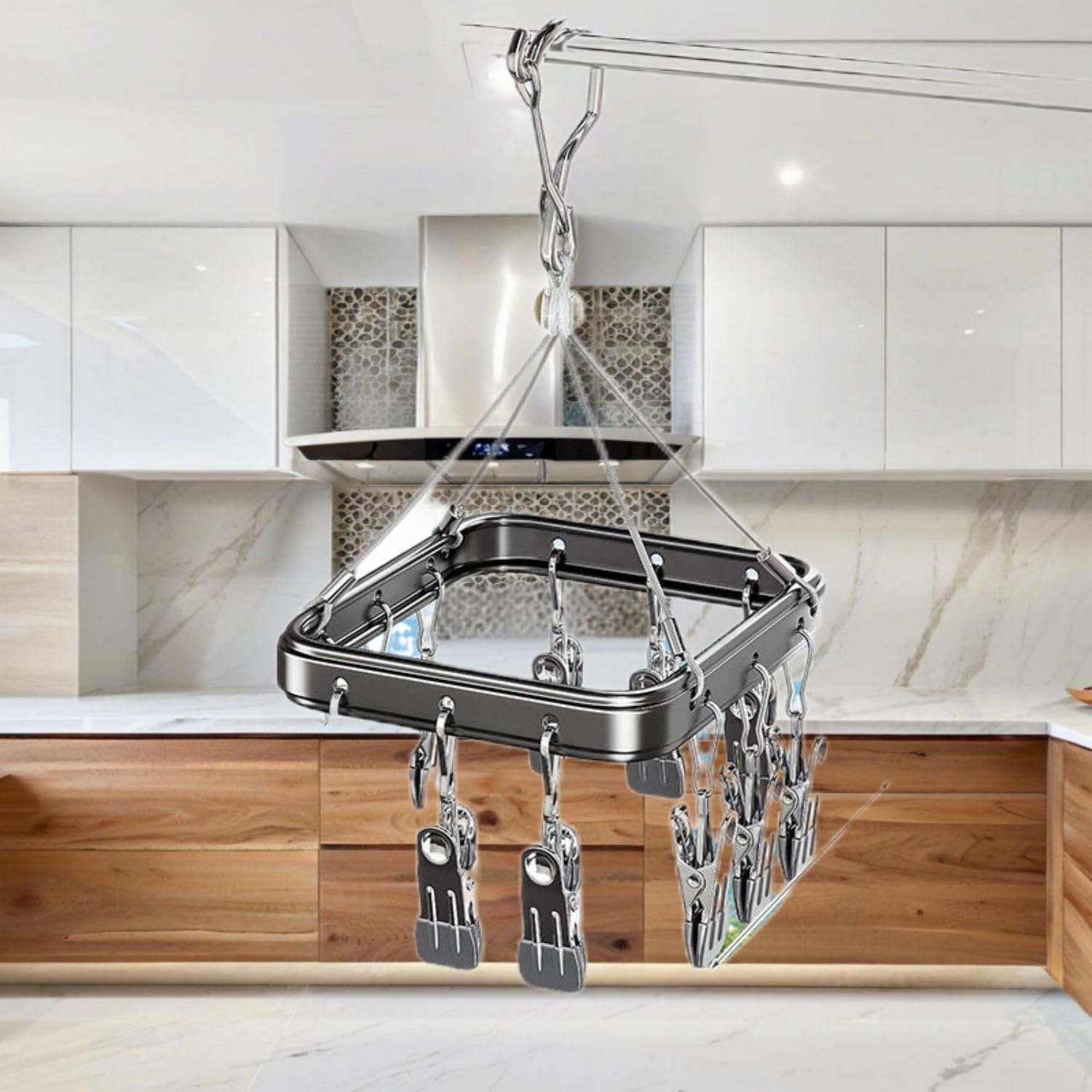 铝合金袜子晾晒架家用晾衣架 Kitchen Clothes Hanger for Daily Used,多夹子挂衣阳台凉内衣多功能吊挂 KCookware Accessories - 1742