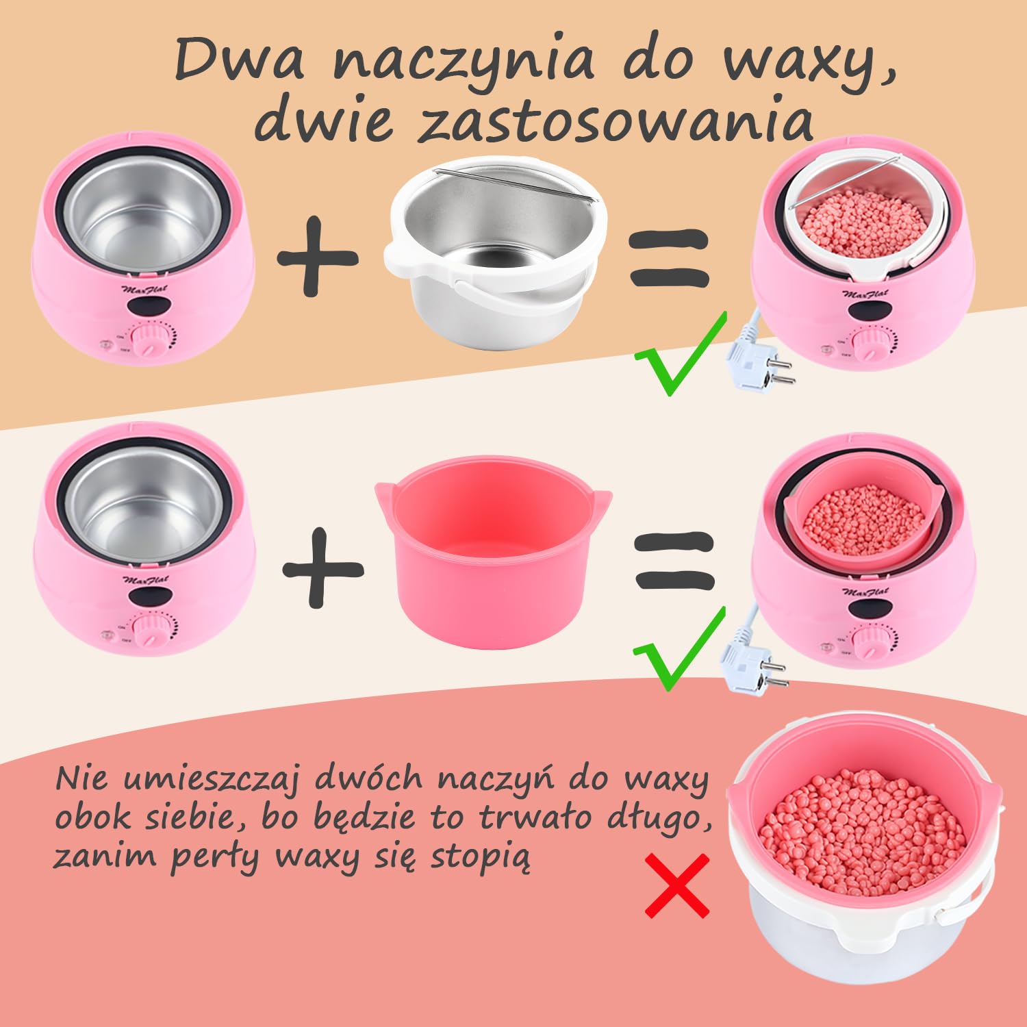 Zestaw do depilacji wosku, podgrzewacz wosku z akcesoriami do woskowania, wosk brazylijski do całego ciała
