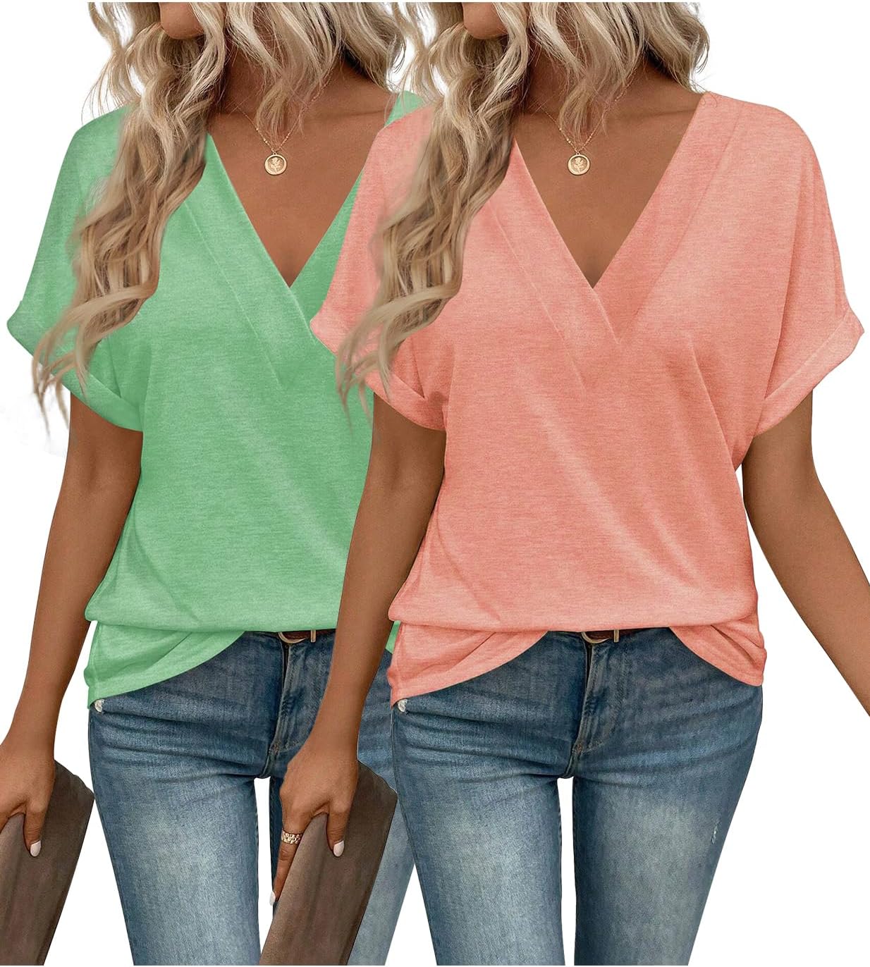 2PCS T Shirts Short Sleeve V Neck Tees Womens Tops Fashion Beach Vacation Clothes 2026 Casual Summer Spring Outfits