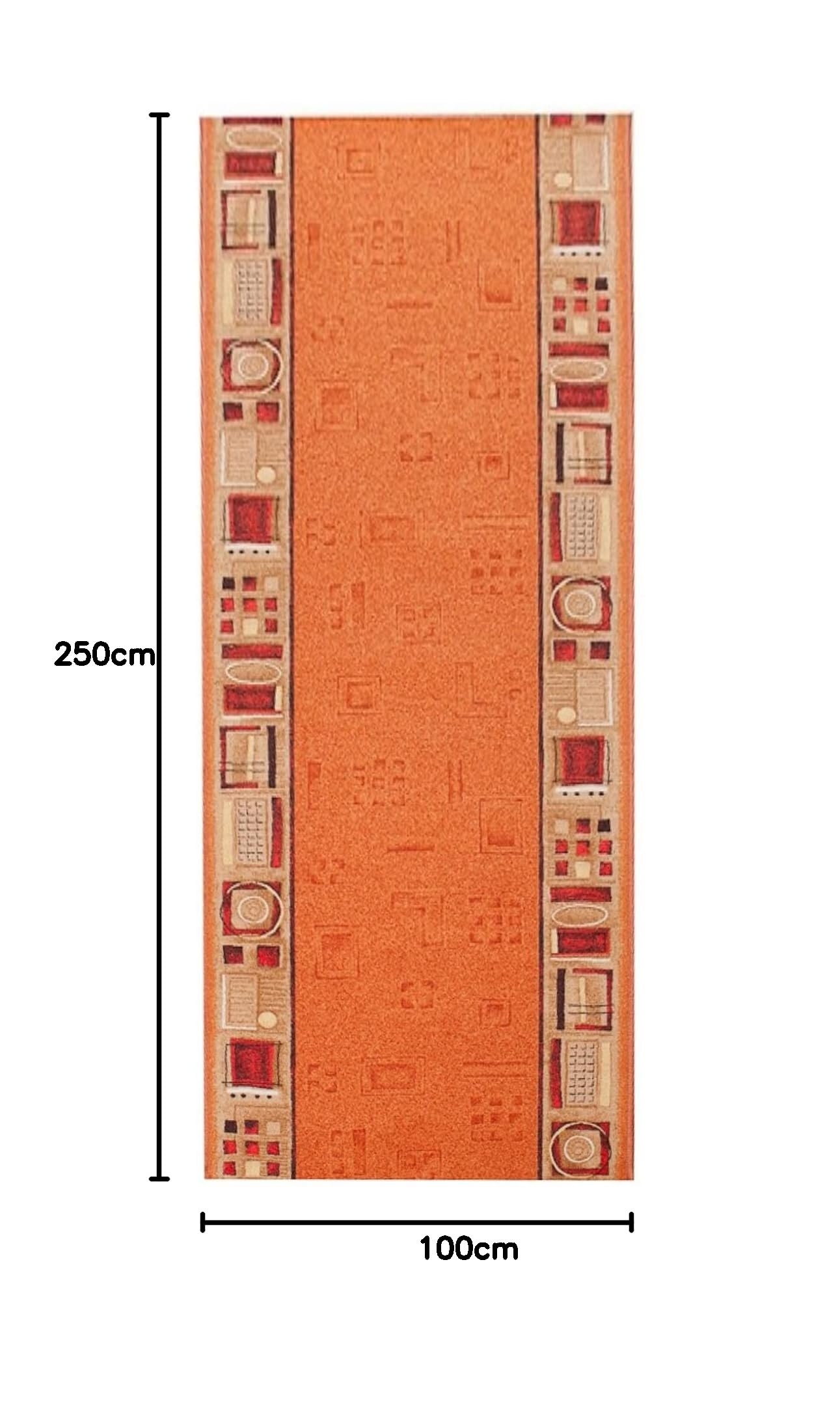 TAPISO Anti Rutsch Teppich Läufer rutschfest Brücke Meterware Modern Orange Rot Beige Figuren Design Meliert Flur Küche Wohnzimmer 100 x 250 cm