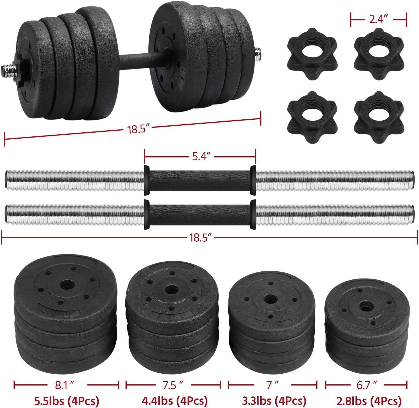 Yaheetech Adjustable Dumbbells Weight Set 66LB, Dumbbell Weights Exercise & Fitness Equipment w/ 4 Spinlock Collars & 2 Connector Options for Women & Men Gym Home Strength Bodybuilding Training : Sports & Outdoors