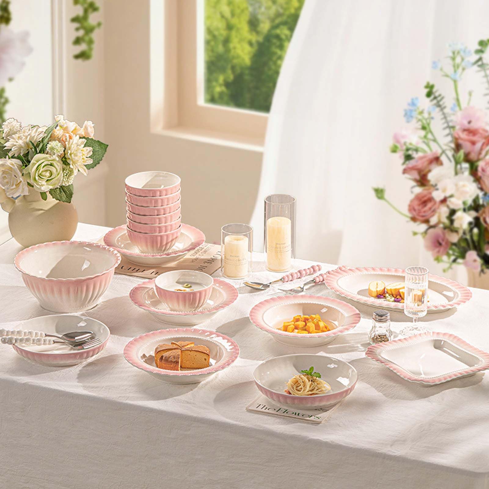 Zestawy obiadowe Talerze Miski Naczynia Serwis Porcelanowy zestaw obiadowy Eleganckie talerze obiadowe Miski na makaron Talerze sałatkowe Miski deserowe Zestawy stołowe