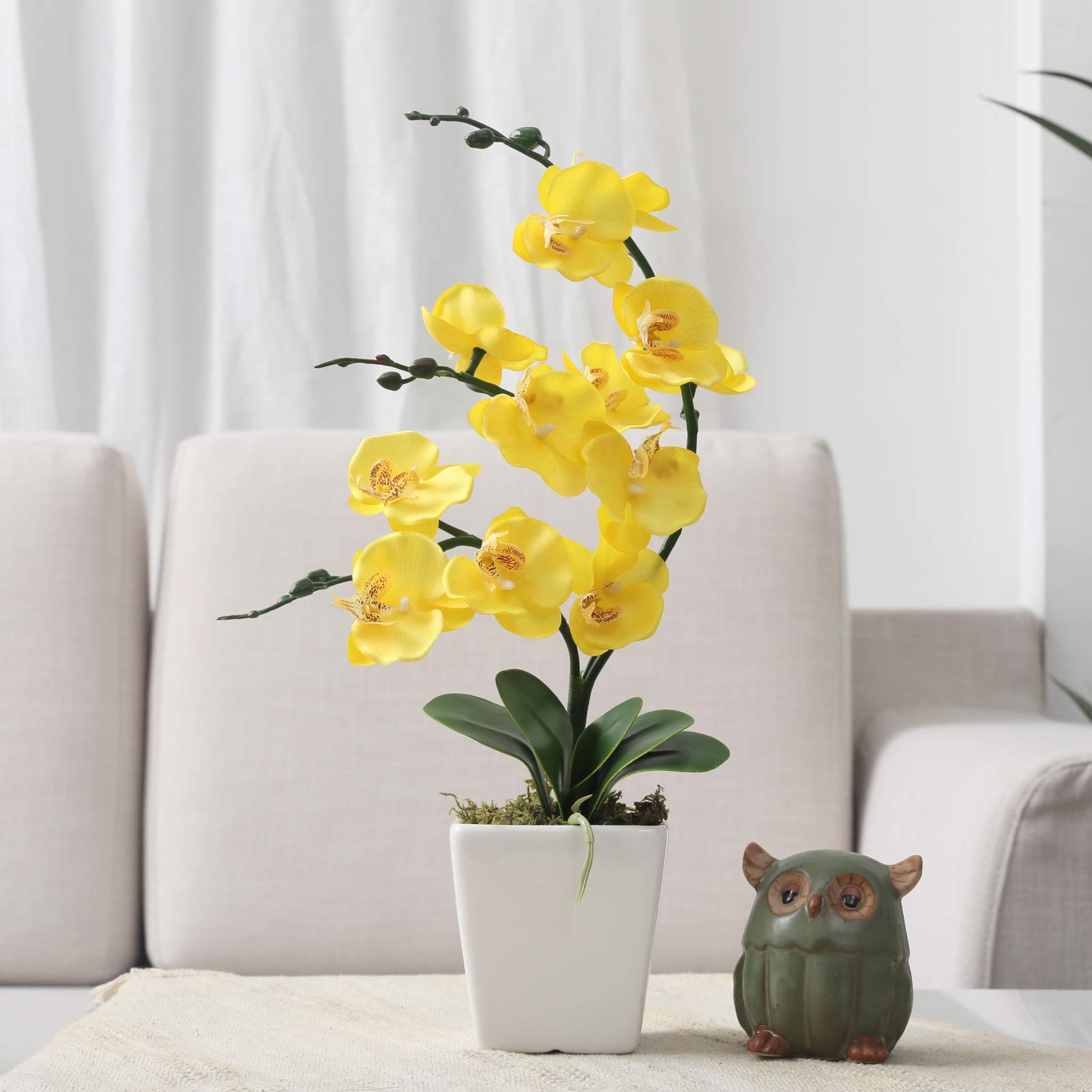 Künstliche Phalaenopsis-Orchidee, 38,1 cm hoch, aus Seide, Blumenarrangements (gelb)
