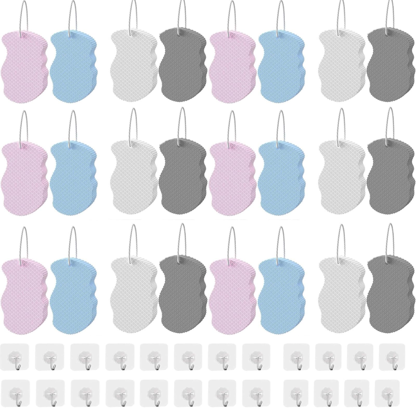 Gommage coréen pour la peau, éponge de bain exfoliante super douce, éponge exfoliante efficace, éponge exfoliante coréenne, éponge à récurer la peau coréenne (rose 6, gris 6, bleu 6, blanc 6)