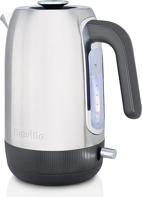 Breville Edge Electric Kettle | 1.7 Litre | Glows When Hot to Avoid Re-Boiling | 3kW Fast Boil | Brushed Stainless Steel [VKT192]