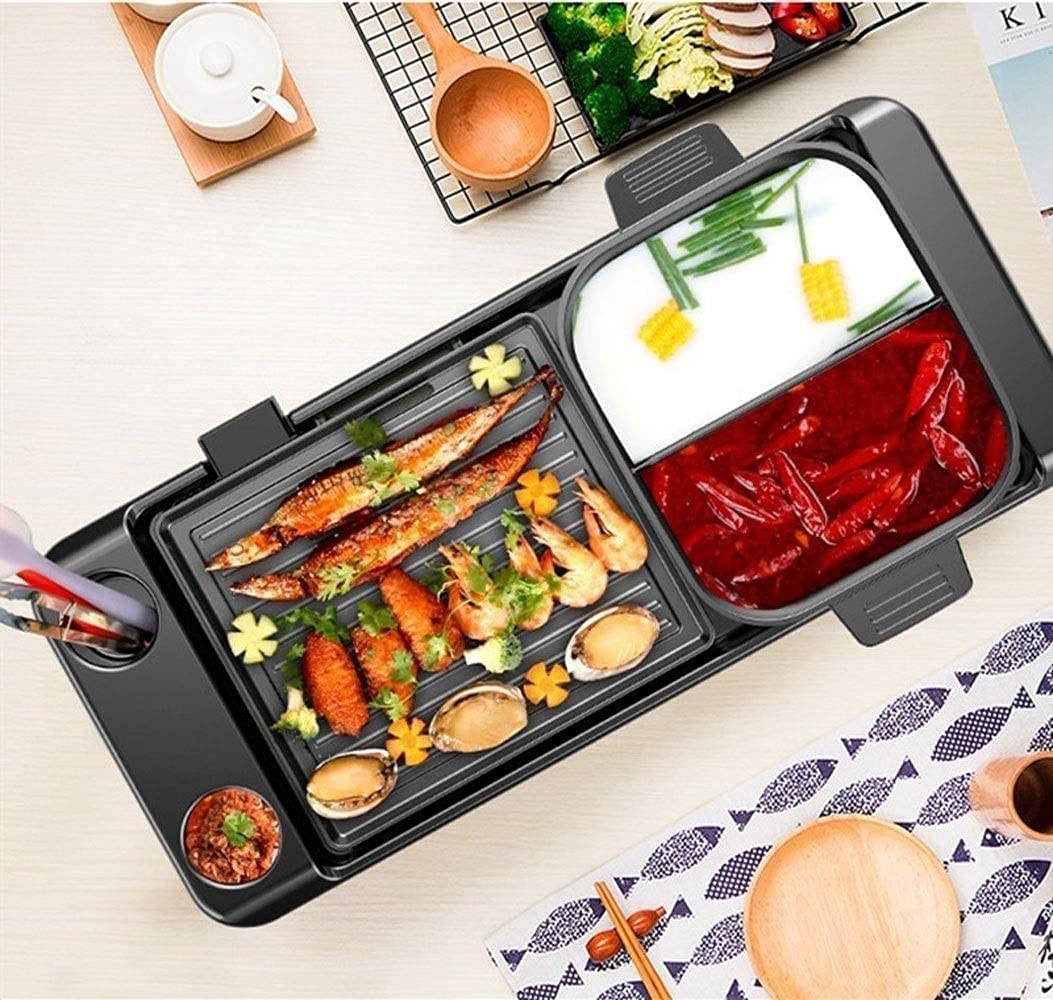 Gerrit Electric Grill Indoor, 2 in 1 Hot Pot with Grill for Indoor and Korean BBQ Smokeless Grill with Shabu, of Stone Non-Stick Pan for 2-12 People