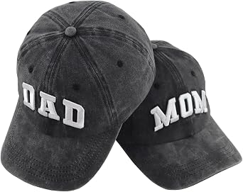 Dad and Mom Hats for Men Women, 3D Embroidered Adjustable Washed Cotton Fathers Mothers Day Birthday Baseball Caps