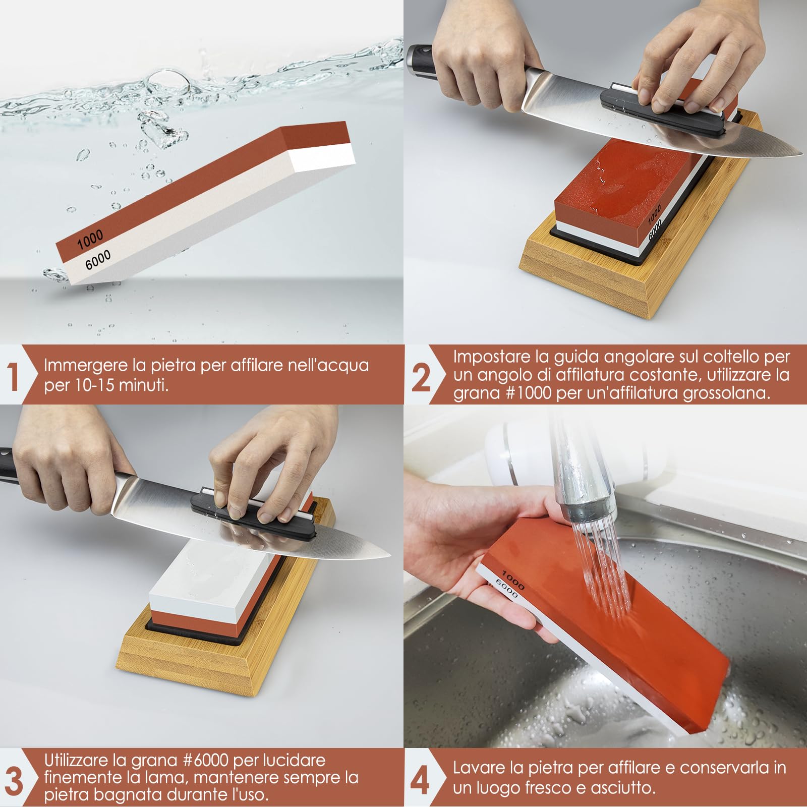 SHAN ZU Pietra Affilacoltelli, 1000/6000 Grana Giapponese Pietra per Affilare Coltelli, 2-in-1 Pietra Affilatura Professionale con Guida Angolare & Supporto in Silicone Antiscivolo