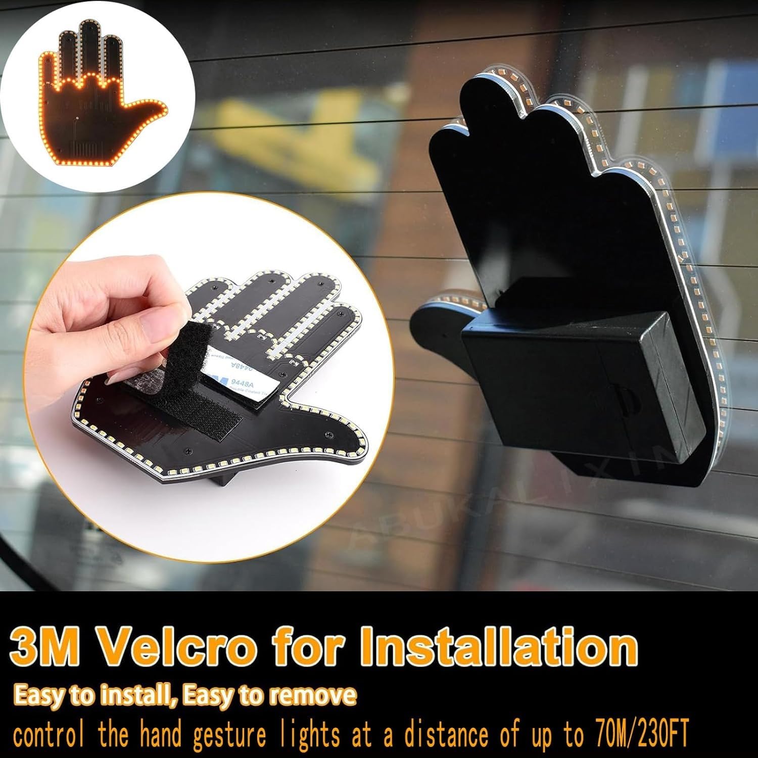 Vingergebaarlicht met afstandsbediening, vingerlicht LED auto achterruit teken hand grappige auto vrachtwagen auto-accessoires geschenken for heren dames / 931