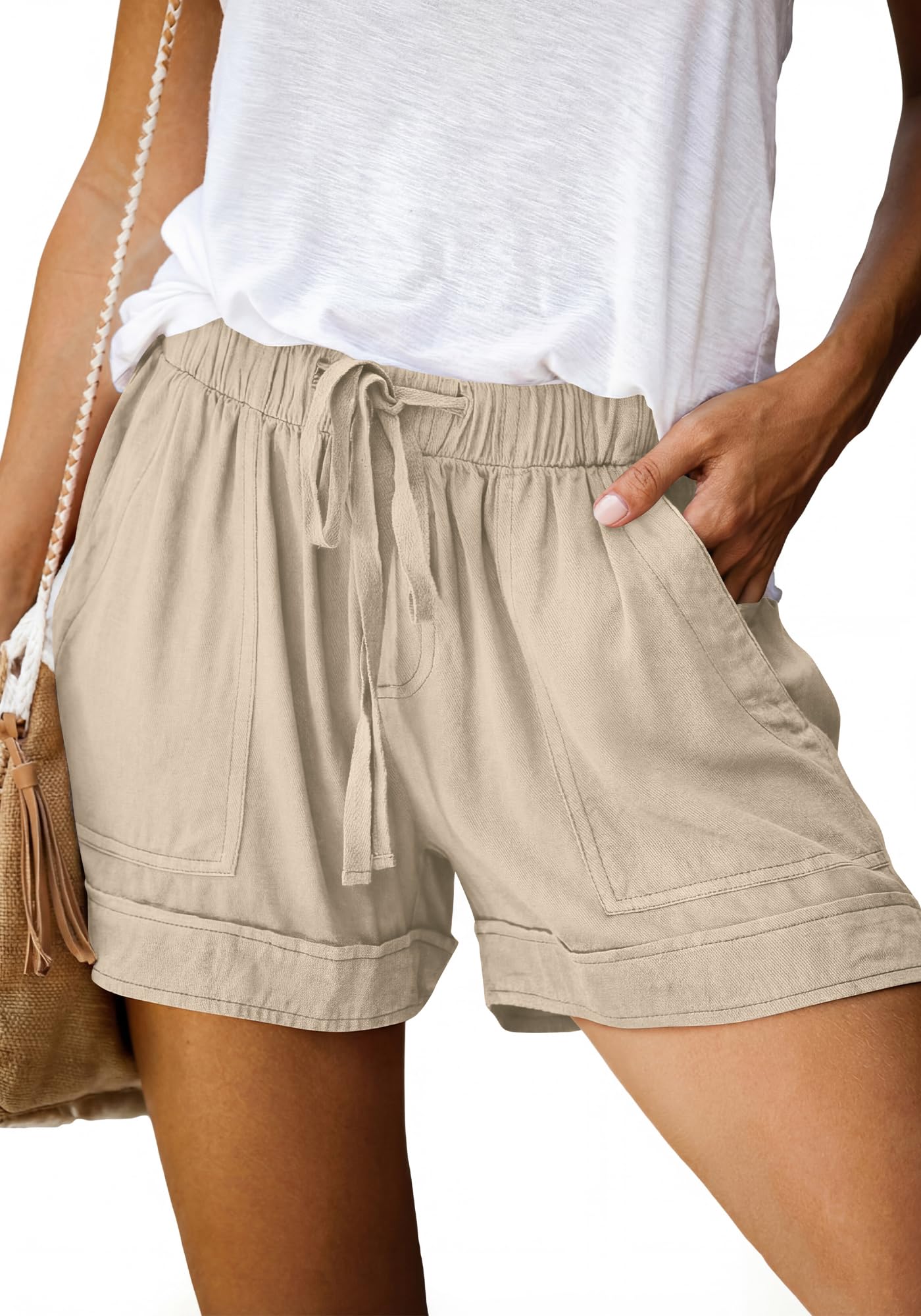 BTFBM Spring Shorts for Women 2026 Summer Casual Elastic Waist Drawstring Lightweight Beach Lounge Short Pants Pockets