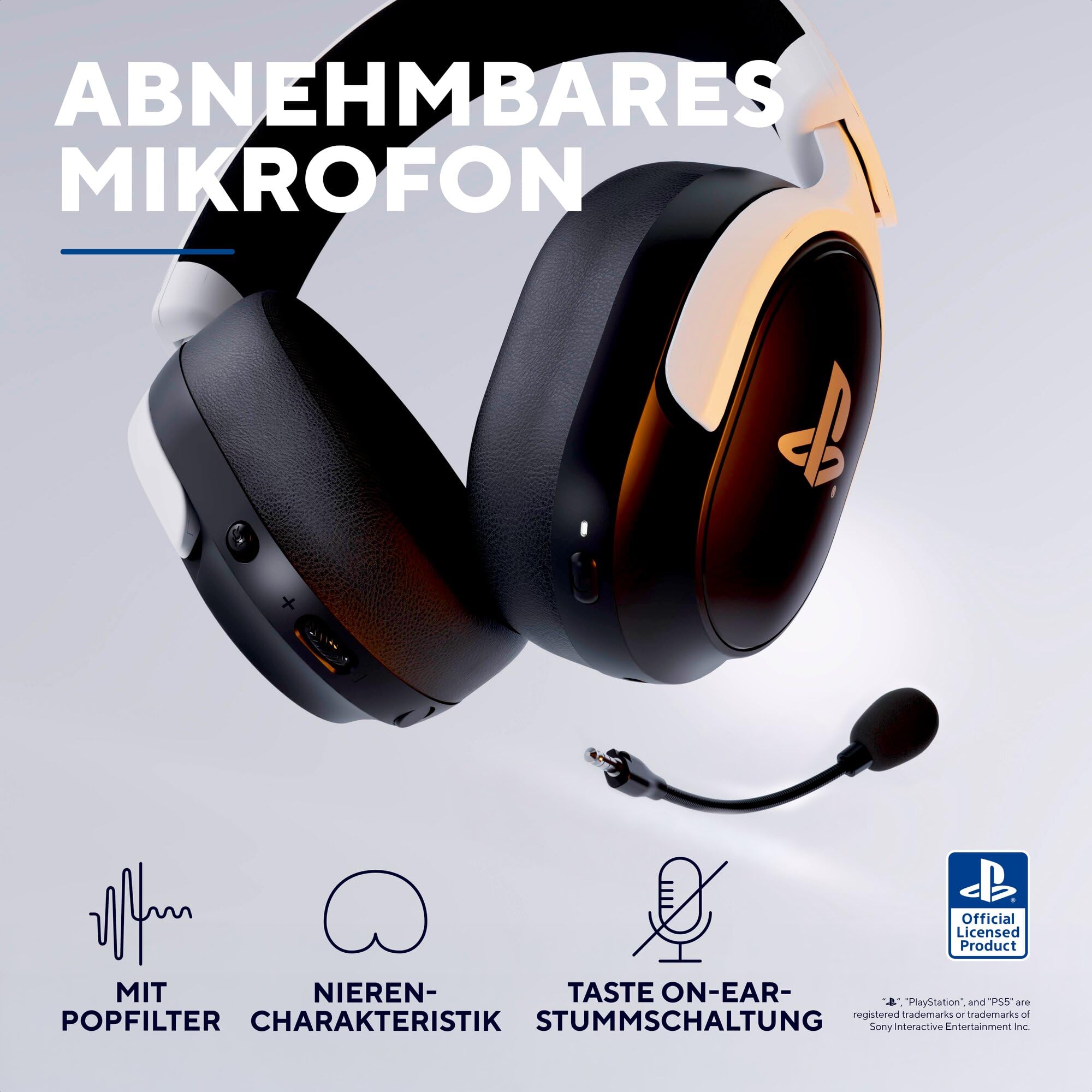 GXTrust 499BW Forta Kabelloses Gaming Headset Offiziell Lizenziert für PlayStation 5, Niedriger Latenz, 2,4G USB Empfänger, 50mm Treiber, 55H Akkulaufzeit, Headset PS5 mit Mikrofon, Schwarz/Weiß