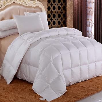 Royal Hotel Bedding Down Comforter, Hypoallergenic Down Comforters, Light and Buffy, 100% Cotton Dobby Checkered Shell, Medium Warmth, Duvet Insert, Full/Queen