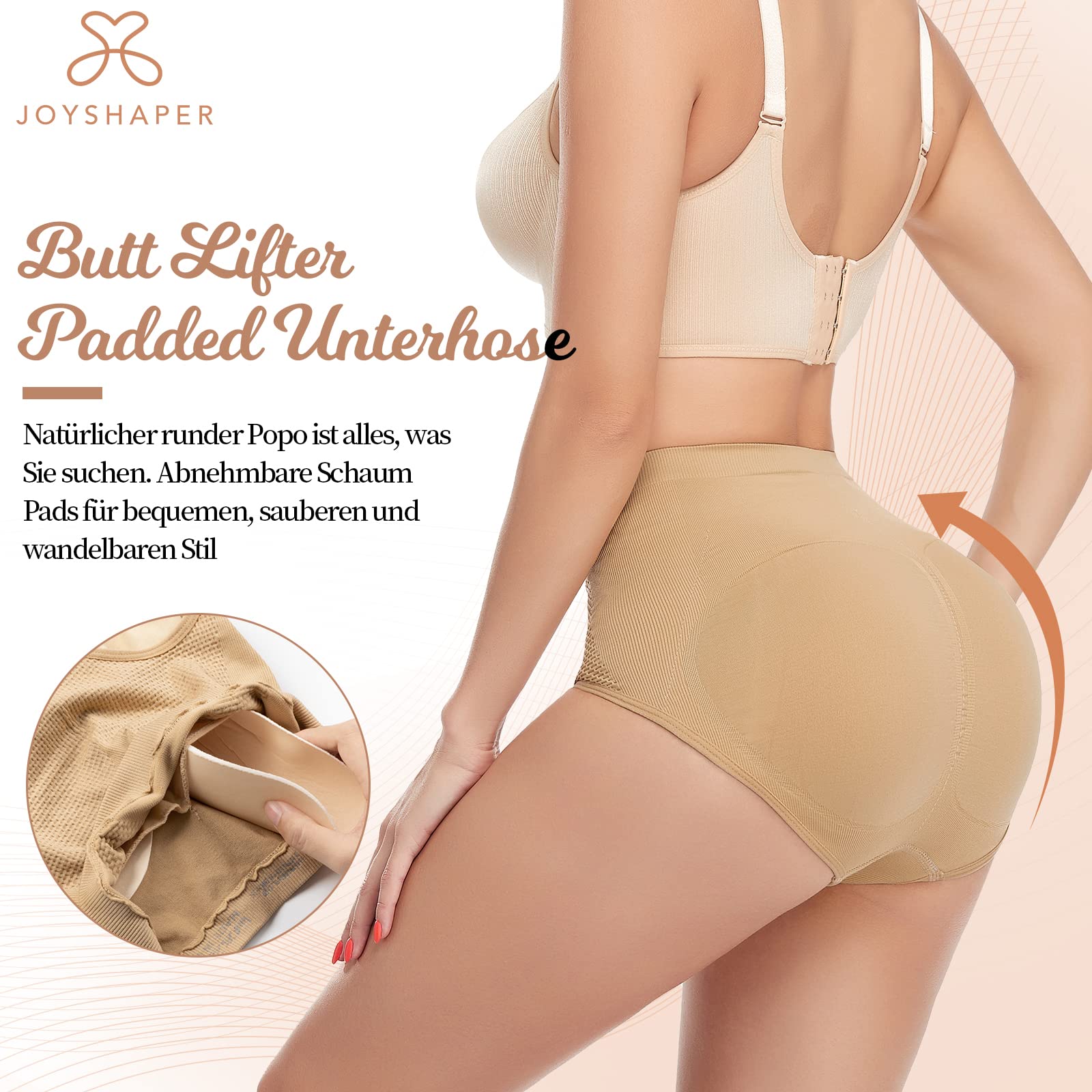 Joyshaper Damskie majtki push-up, majtki modelujące figurę, majtki biodrowe, bielizna modelująca, czarno-beżowe, S-XL