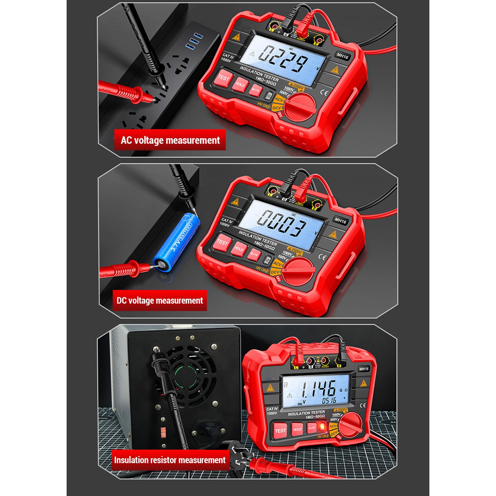 Tester Digitale per Resistore di Isolamento con Copertura Protettiva in Silicone per Test Elettrici