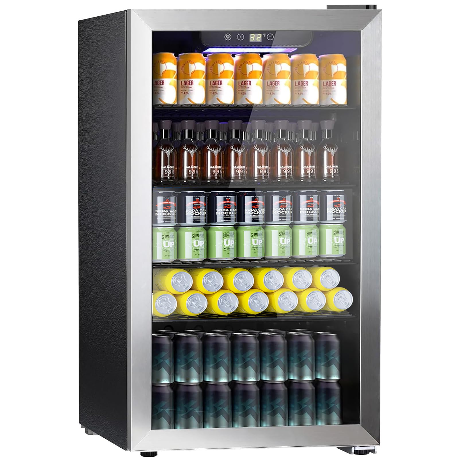 COWSAR Wine Cooler, 26 Bottle 130 Can Beverage Refrigerator, ETL Approved Mini Drink Fridge Clear Glass Door Quiet Compressor Adjust Temp 3.2 Cu.Ft Wine Fridge for Soda Beer | Fridge.com